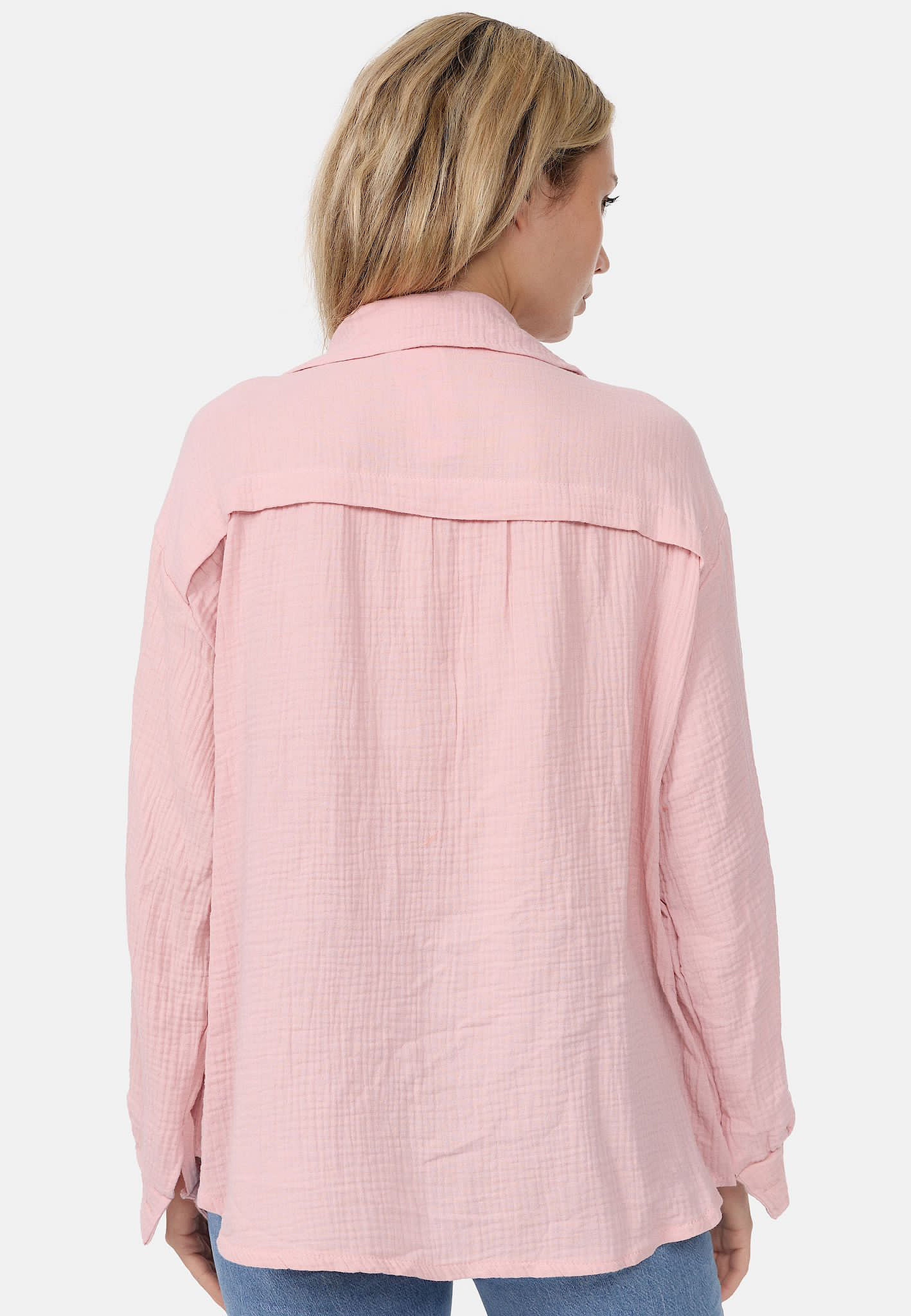 Worldclassca Hemdbluse Worldclassca Musselin Bluse Tunika Sommer Langarm Oberteil Einfarbig Neue Kollektion - Stilvolle und gemütliche Mode für Damen