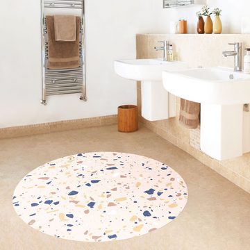Teppich Vinyl Wohnzimmer Schlafzimmer Flur Küche Muster Terrazzo, Bilderdepot24, rund - beige glatt, nass wischbar (Küche, Tierhaare) - Saugroboter & Bodenheizung geeignet