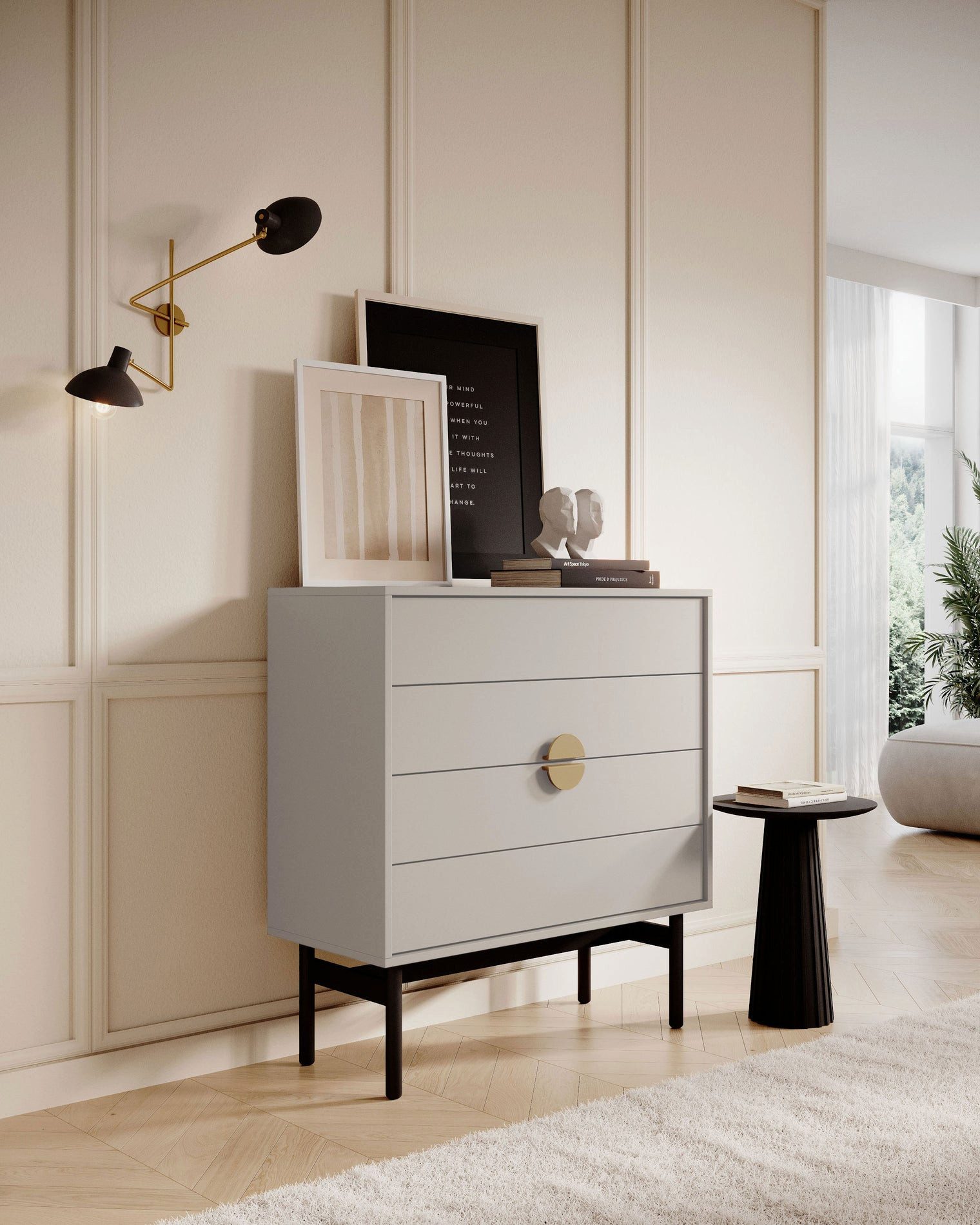 Selsey Kommode STOON II, Vier geräumige Schubladen, Trendfarbe Graubeige, modernes Design
