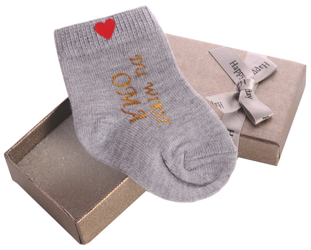 Geschenkbox Opa Papa Grau La Oma einfach) Oma Neugeborenen-Geschenkset (Socke Socke Bortini mit Ankündigung / Geschenkidee und