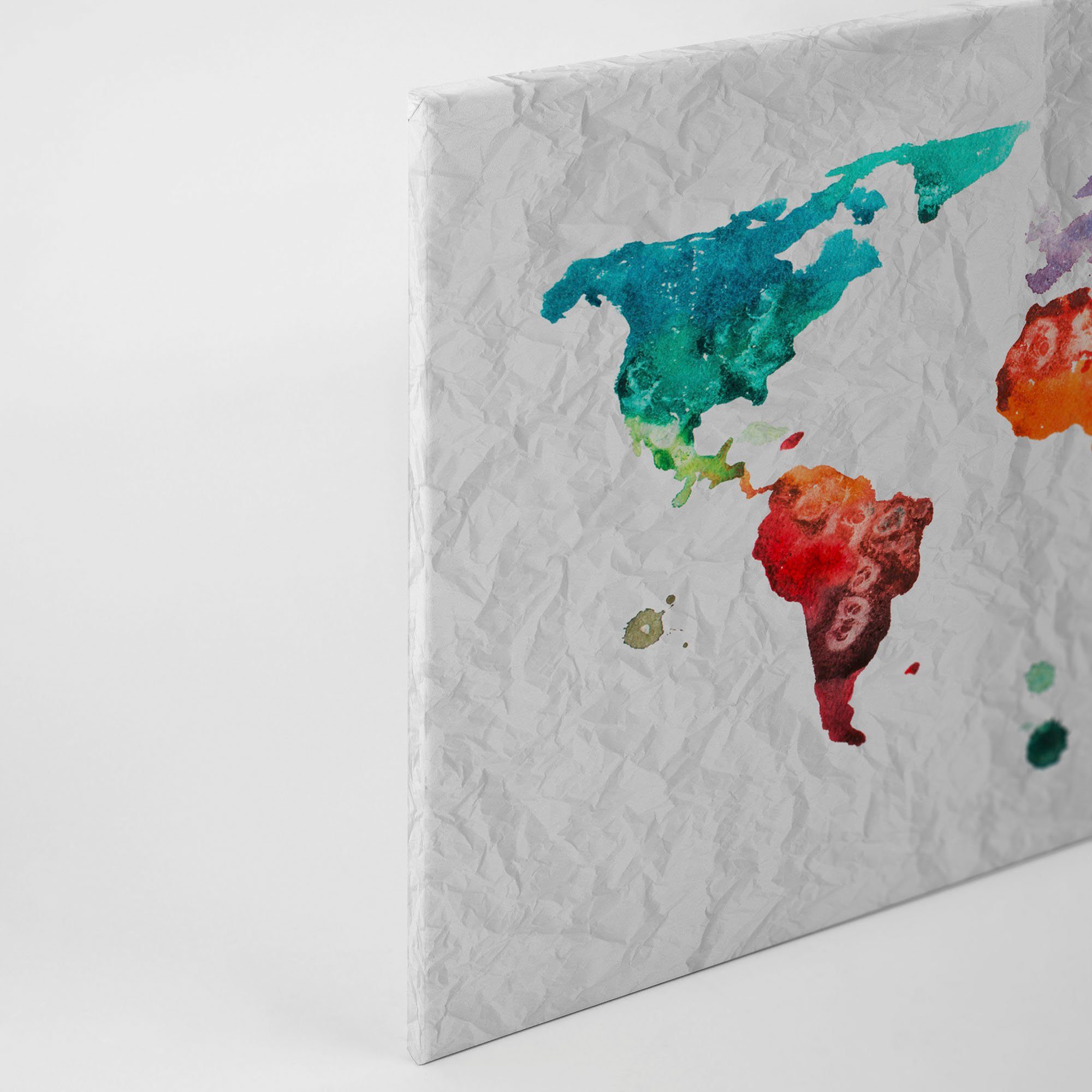 (1 World, Weltkarte Colourful Weltkarte St), Bunt Atlas blau, bunt Aquarell A.S. Keilrahmen Bild Création grün, Leinwandbild