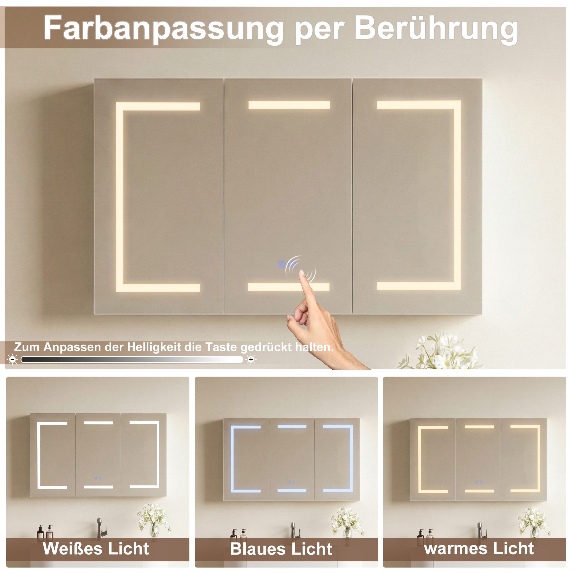 Furnishings Home Spiegelschrank Mit beleuchtung Badezimmerschrank Wandschrank (Einstellung der warmen und kalten Farbtemperatur 3000/4500/6400K) inkl. Steckdose – Bild 4 von 5