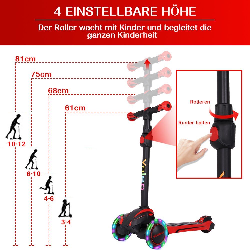 YOLEO Scooter Faltbarer Kinderoller Kinderscooter Dreiradscooter ab 3 Jahre