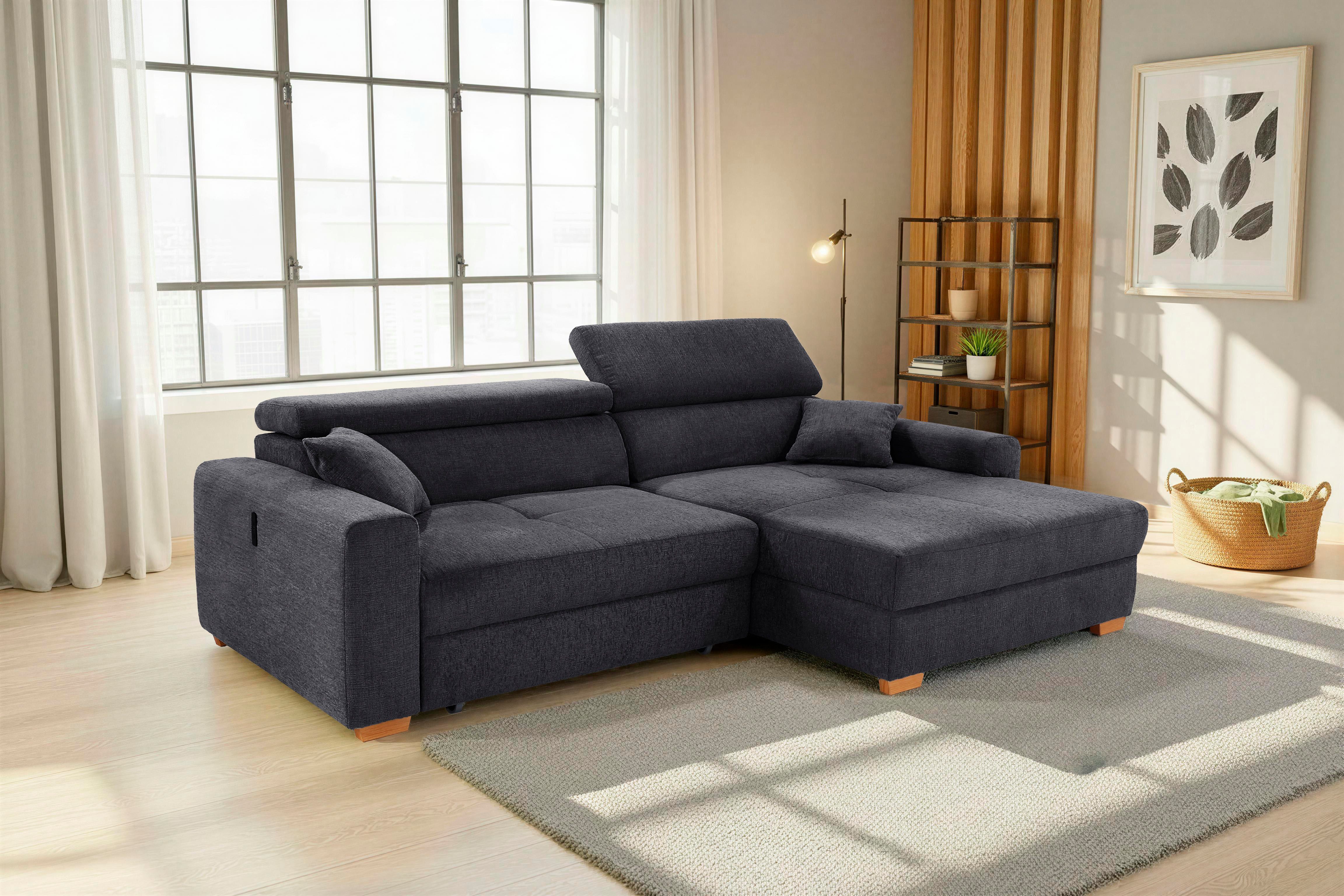 Jockenhöfer Gruppe Ecksofa Slider L-Form, B: 277 cm Couch, 60cm elektrische Sitztiefenverstellung, 140kg Belastbarkeit, USB-Anschluss, Kopfteilverstellung & Zierkissen