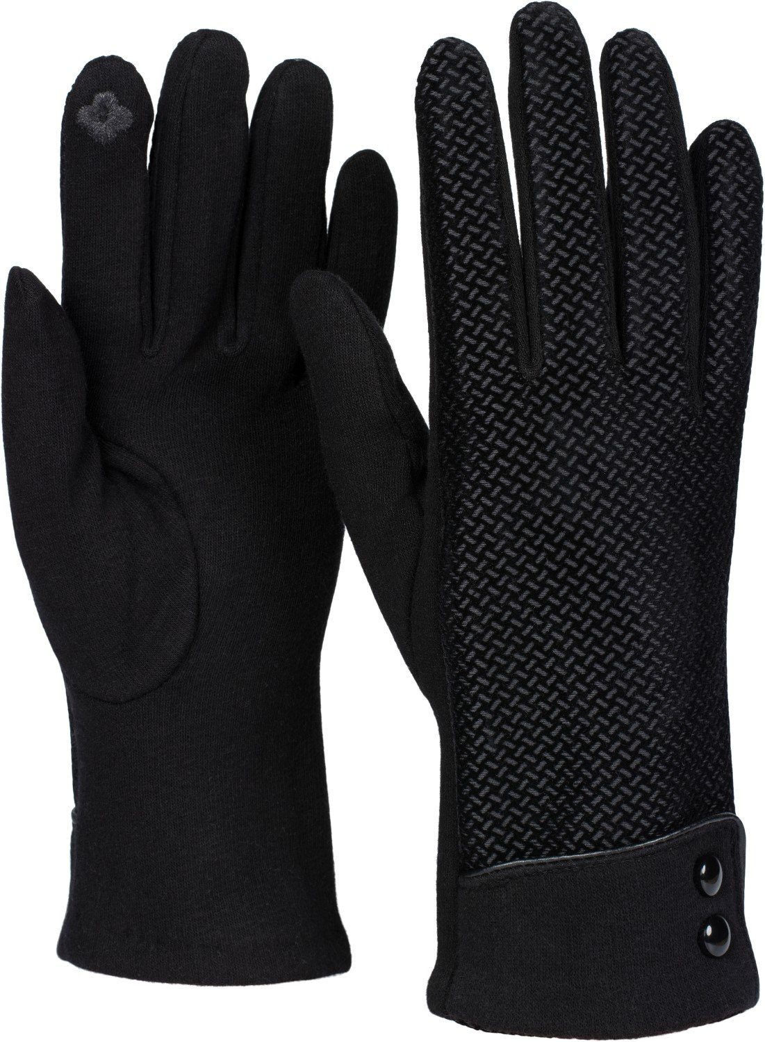 styleBREAKER Baumwollhandschuhe Touchscreen Handschuhe mit weichem Riffel Muster Schwarz