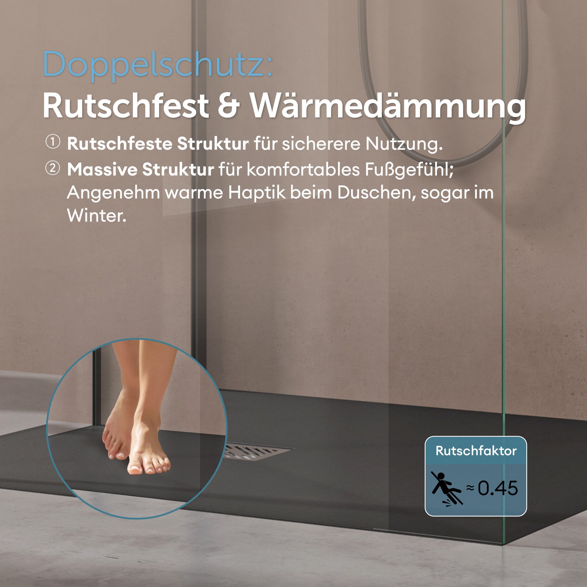 doporro Duschwanne Duschtasse aus Mineralguss DIN-Anschlüsse mit Ablaufgarnitur Geoma09, Quadratisch, Mineralguss – Bild 5 von 5