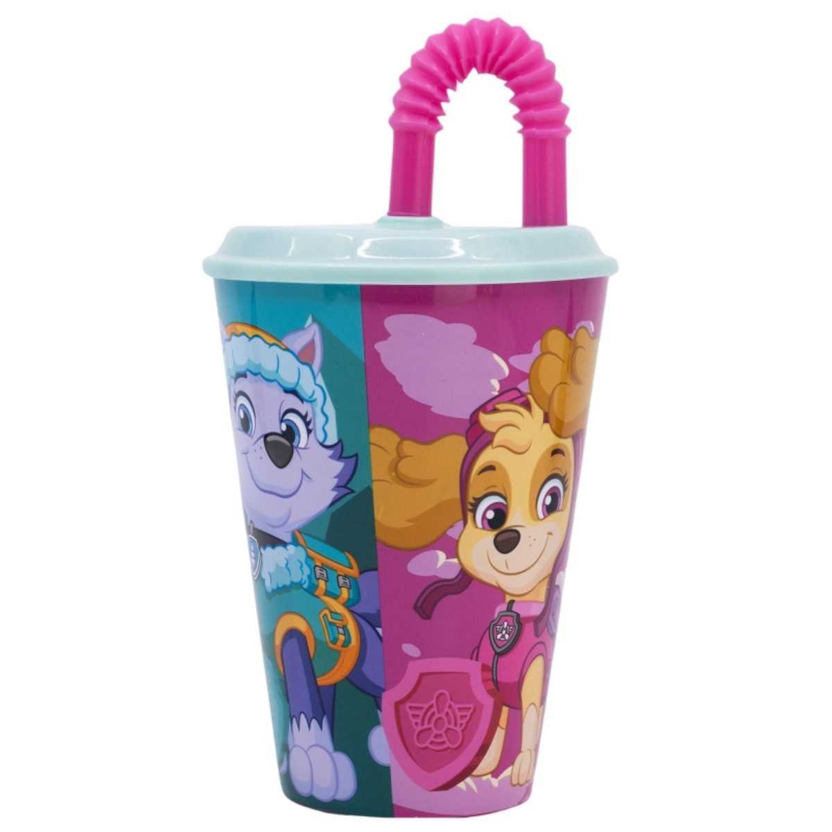 PAW PATROL Becher Trinkbecher 430 ml mit Deckel und Strohhalm, Polyethylen