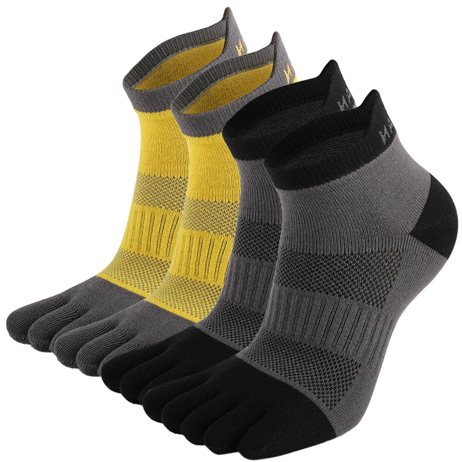 Daisred Zehensocken Toe Socken zehenfreie Paw Sportsocke 2 Paare 38-43 Gelb + Grau