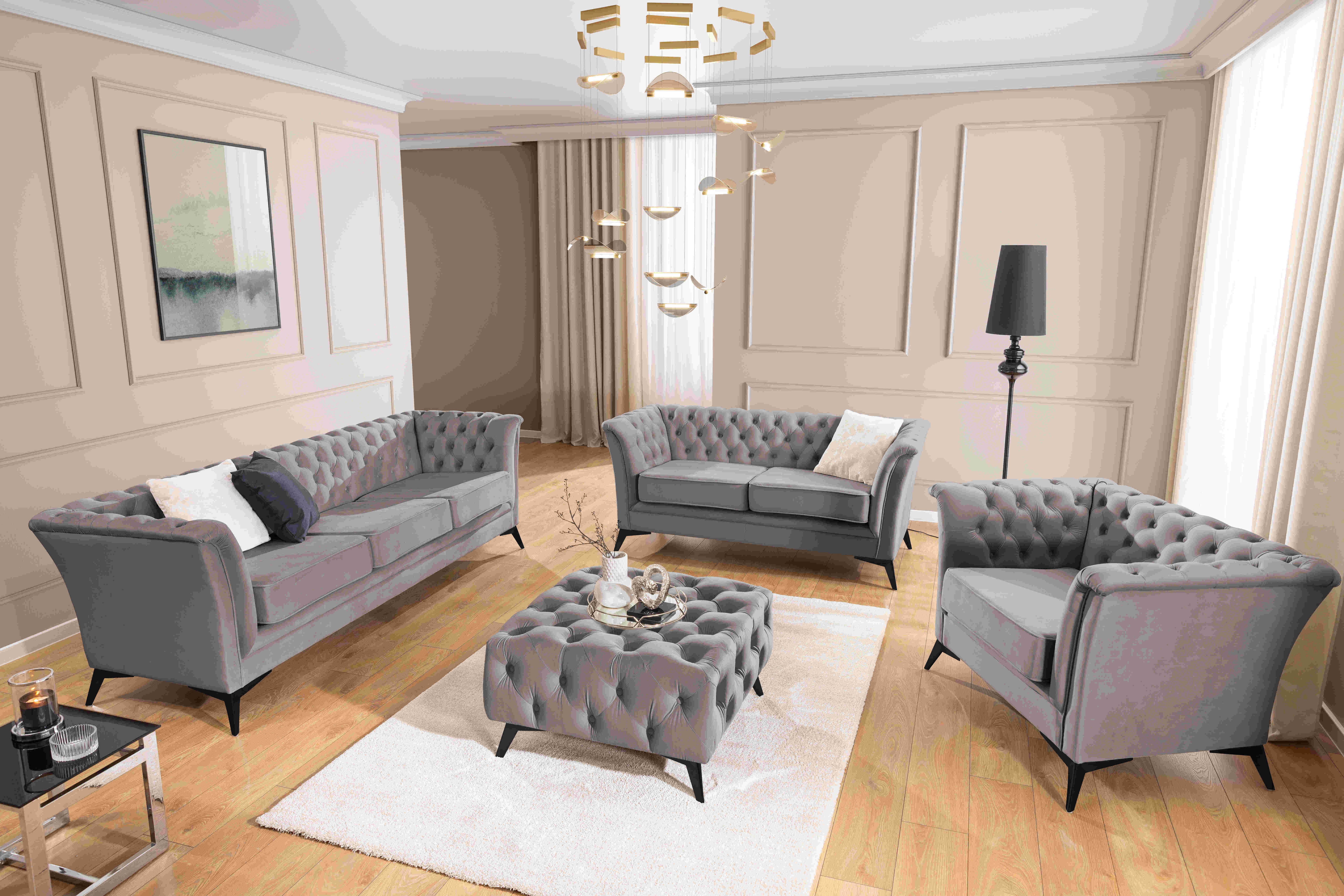 S-Style Möbel Polstergarnitur 3+2+1 Whitby, aus Samt mit goldenen, silberne günstig online kaufen