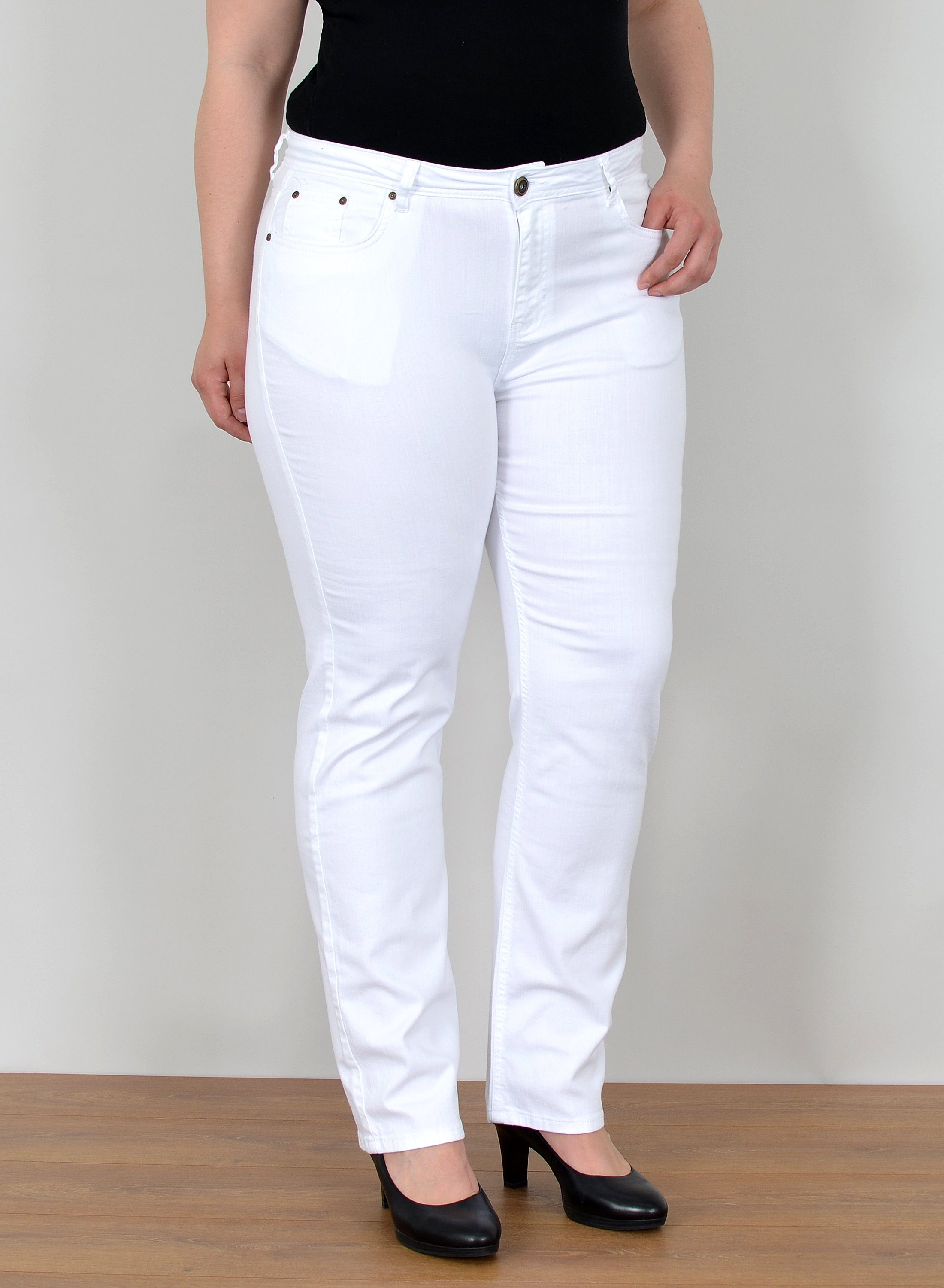 ESRA Straight-Jeans FG4 Straight Jeans Damen High Waist Jeans Stretch Übergröße Plus Size