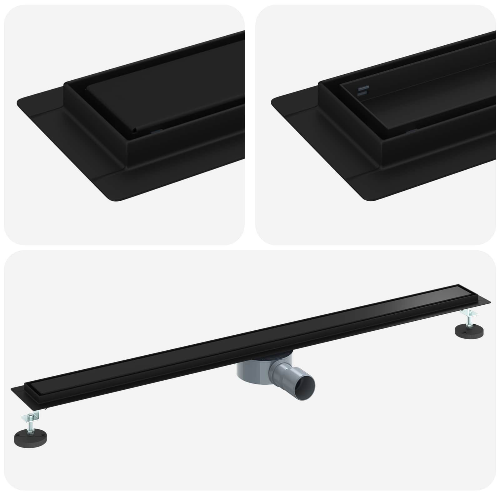vidaXL Duschrinne Duschablauf 2-in-1 mit 360° Siphon Schwarz 100 cm Edelstahl 304, 1-St.
