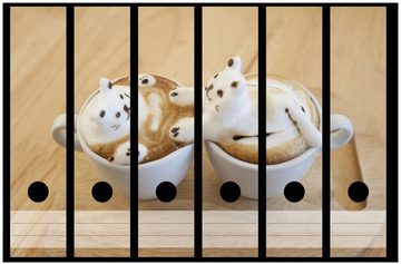 Wallario Etiketten Süße Milchschaum Katzen auf Kaffee, Ordnerrücken-Sticker in verschiedenen Ausführungen