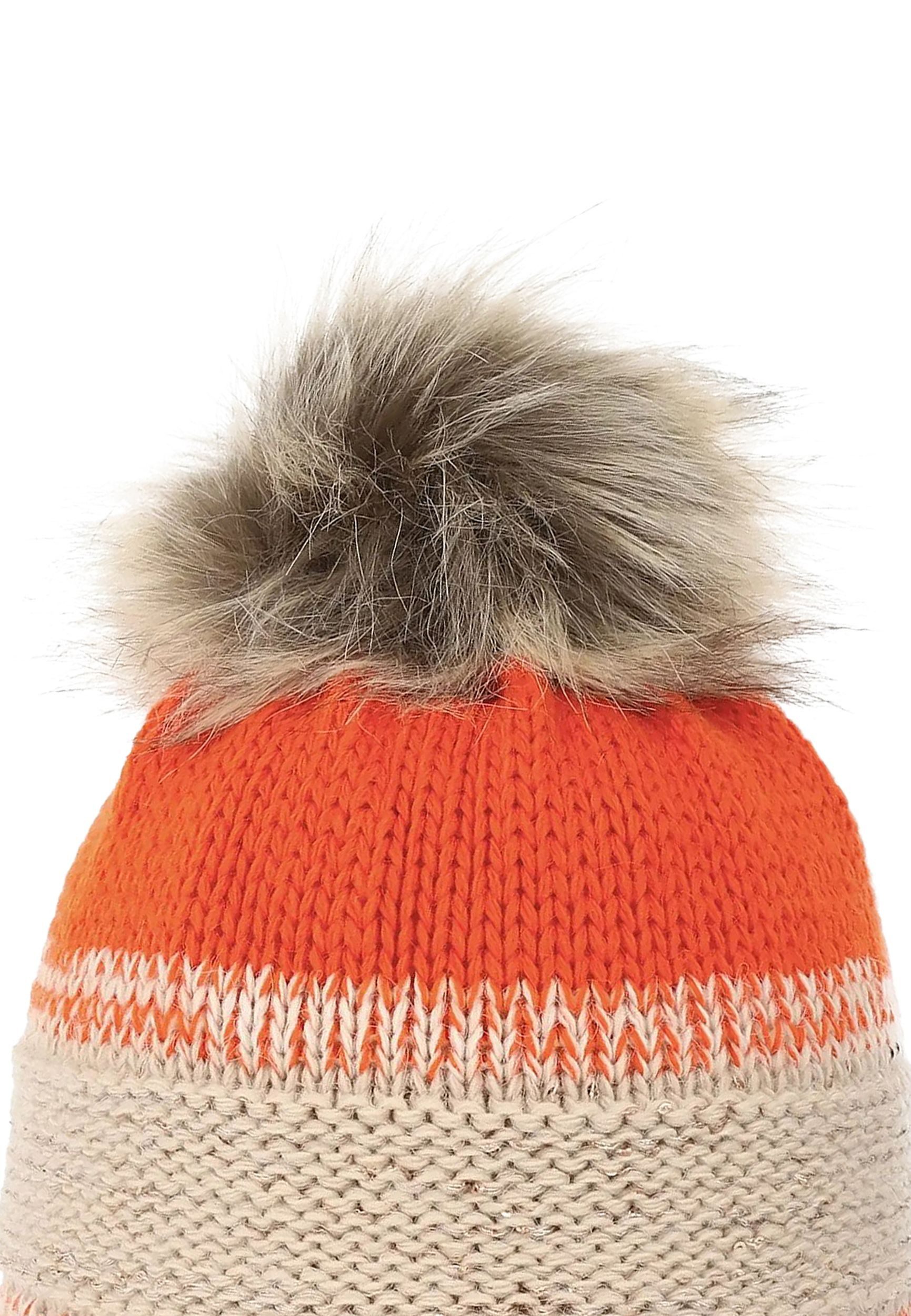 Faera Strickmütze Warme Strickmütze mit Bommel Thermo-Beanie für Damen (1-St., modisch) Normal Fit gestreift elastisch modisch-Style