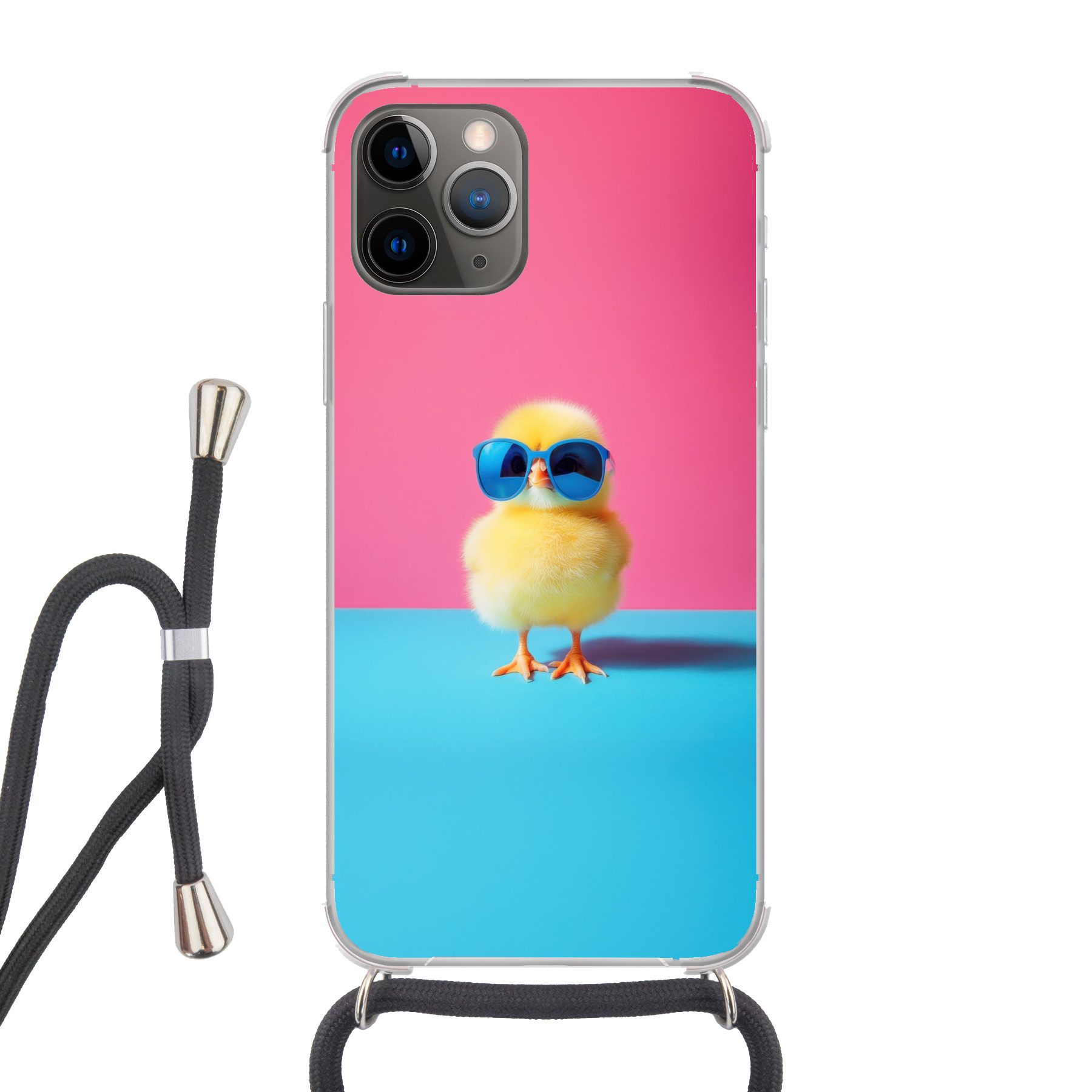 MuchoWow Handyhülle für Apple iPhone 12 Pro Chick - Sonnenbrille - Blau, Tragbare Handyhüllen mit Kette zum umhängen, Handykette Handyband