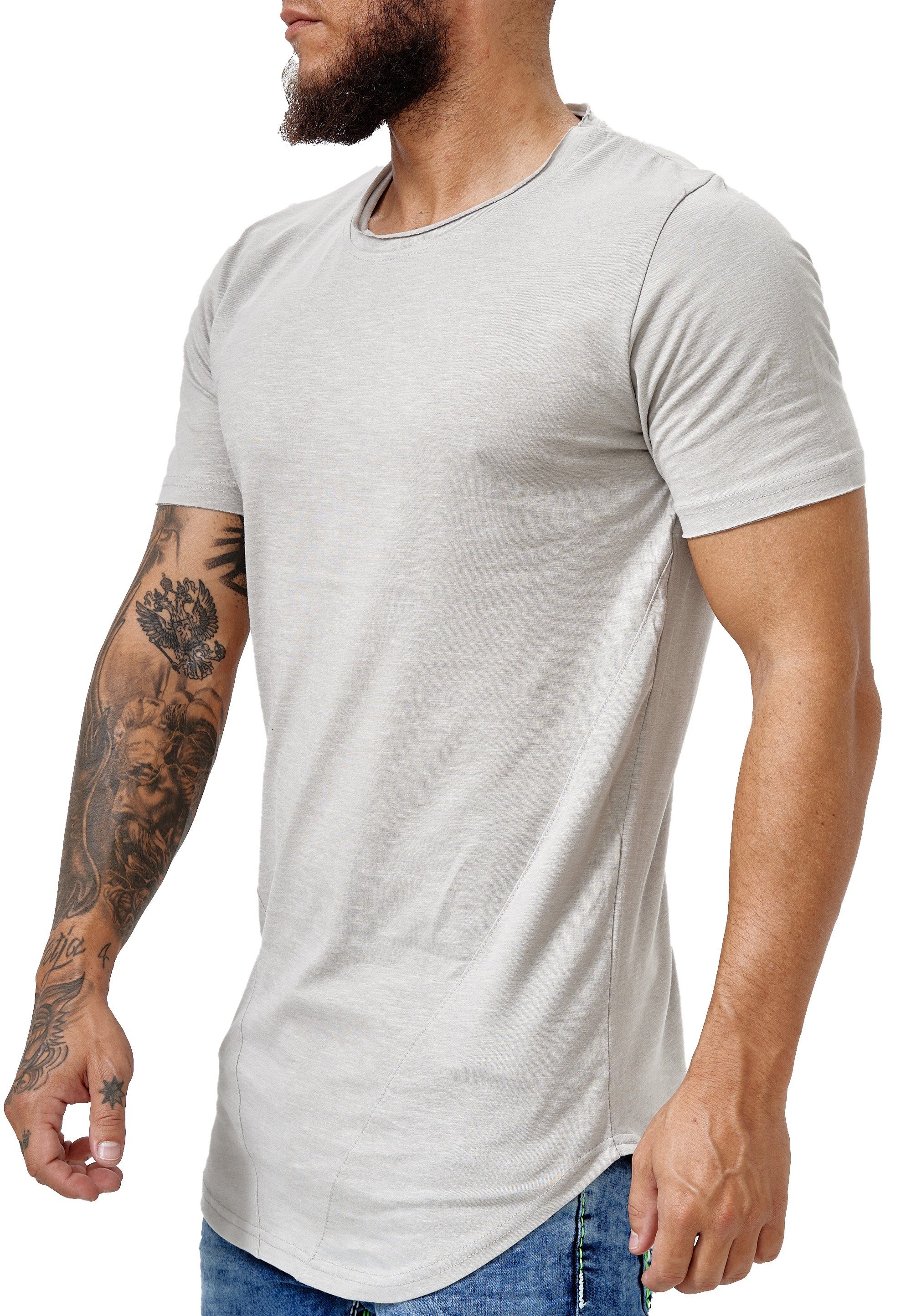 OneRedox T-Shirt TS-3751C (Shirt Polo Kurzarmshirt Tee, 1-tlg) Fitness Freizeit Casual Grau