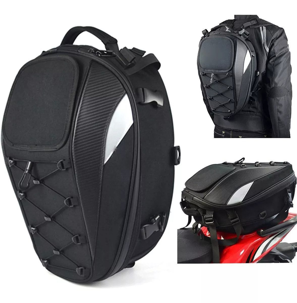 Fivejoy Gepäckträgertasche Rucksack für Motorrad -Rücksitzbeutel (Motorrad Soziushelm Tasche Großes Fassungsvermögen Reittasche Reiserucksack Wasserdichte Tasche für das Heck)