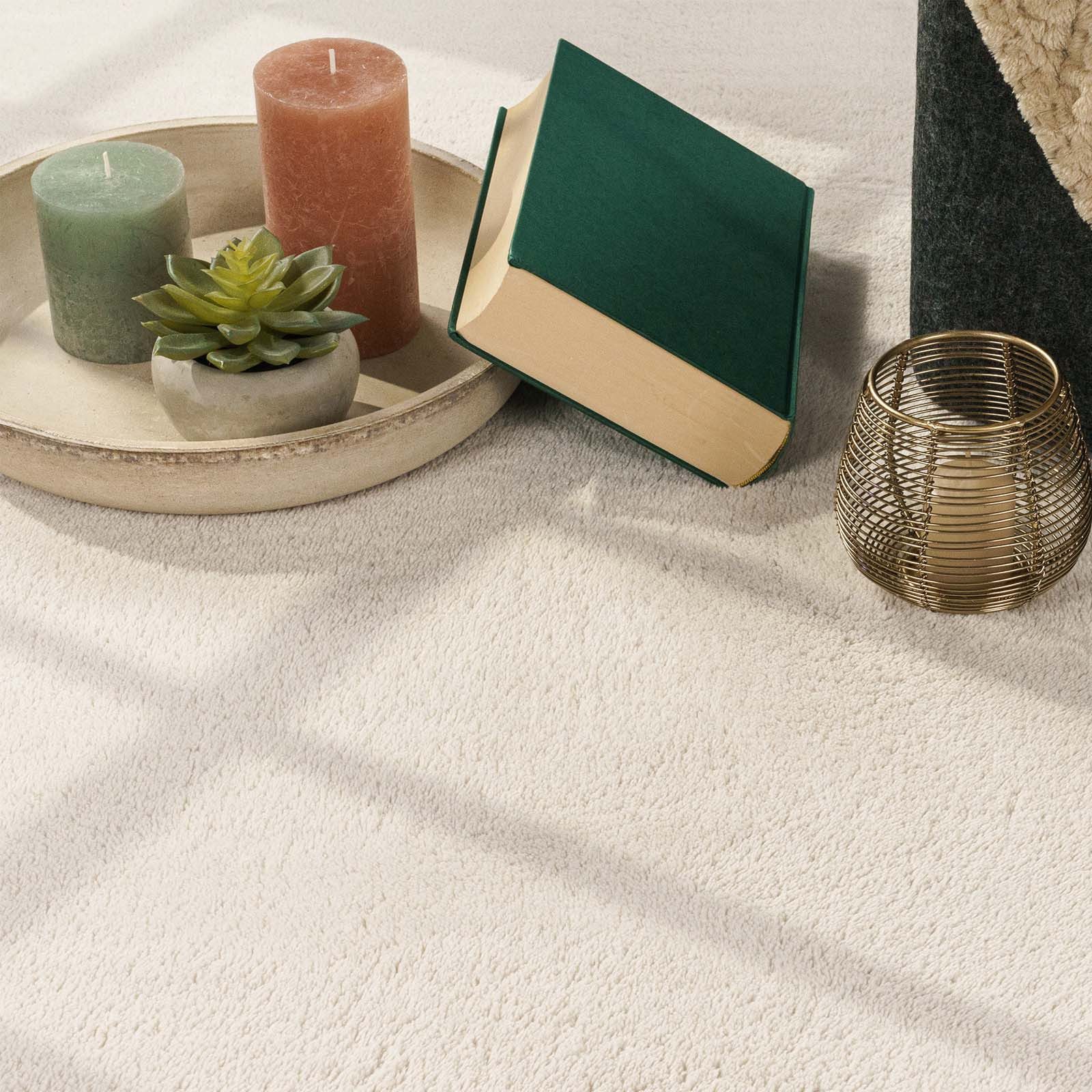 TaraCarpet Teppich Fiona Uni Kurzflor-Teppich, waschbar und supersoft, rechteckig, Höhe: 14 mm, 14 mm Kurzflor, rechteckig, Farbe Creme, Größe 50x80 cm – Bild 3 von 5