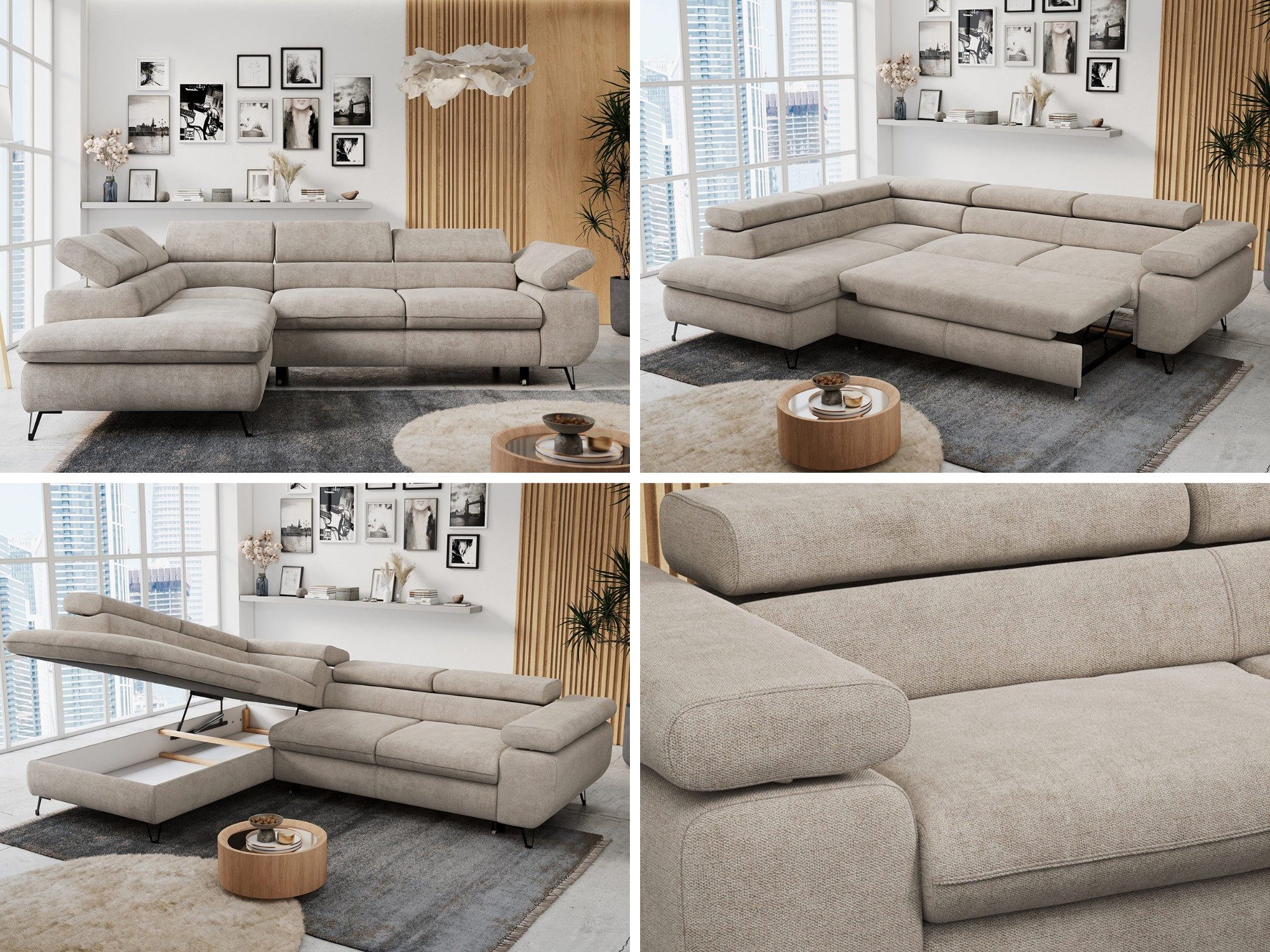 MKS MÖBEL Ecksofa PETER L, Set, Ecksofa L-form, HR35-Schaum, Wellenfederkern, Bettfunktion, Einstellbare Kopfstützen, Bettkasten