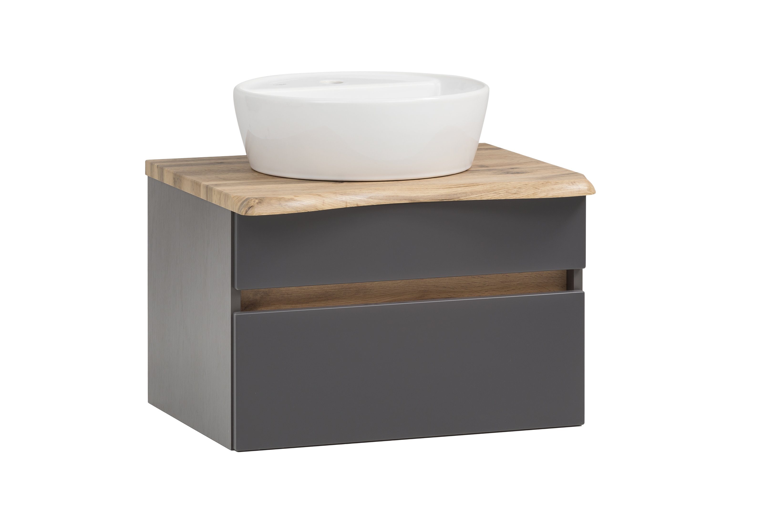 möbelando Waschtisch-Set Villach, aus MDF in matt grau mit einer Schublade und Absetzungen in graphit. Abmessungen (B/H/T) 61x41x47 cm
