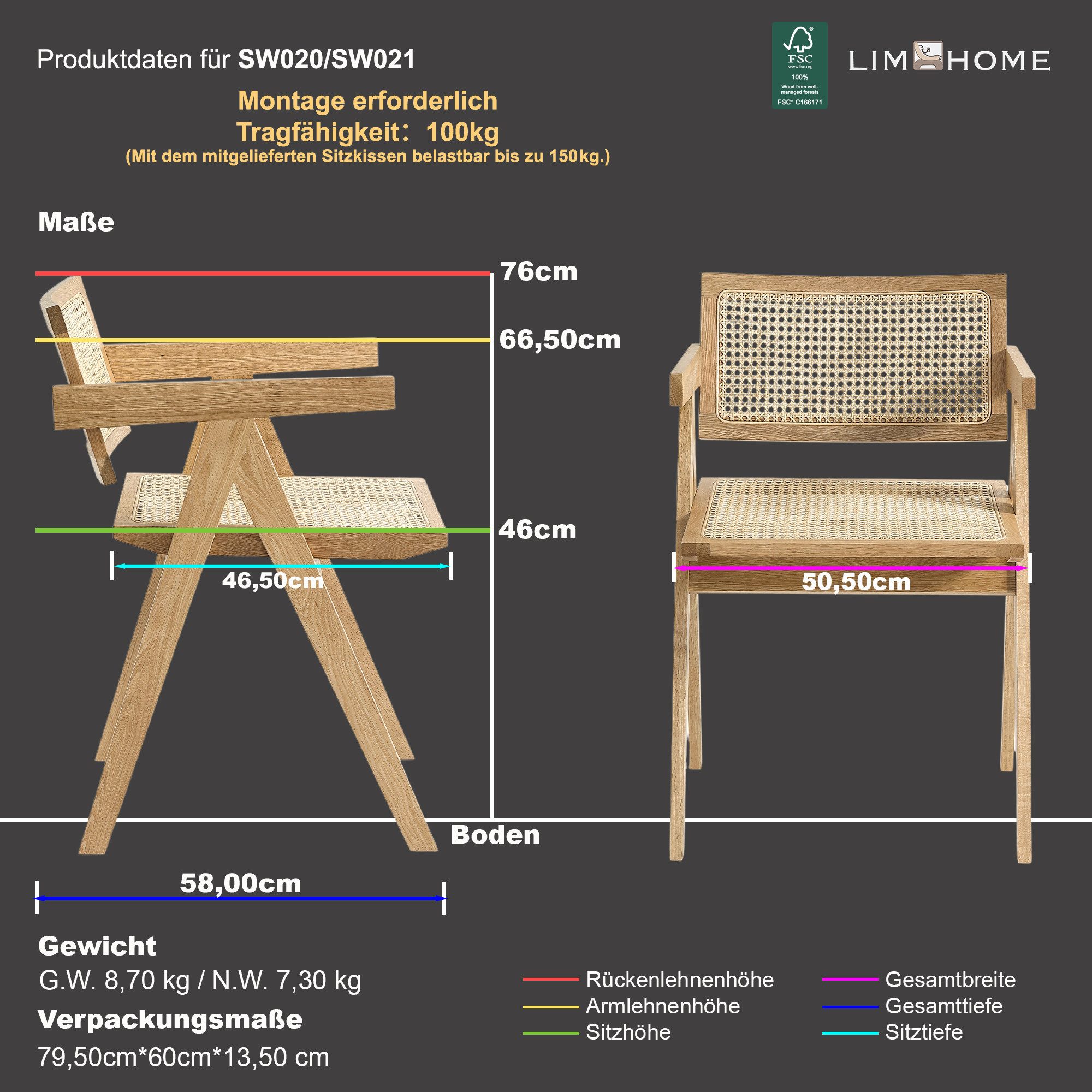 LIM HOME Esszimmerstuhl SW020/SW021 (Packung, 1 St), Eichenholzrahmen mit S günstig online kaufen
