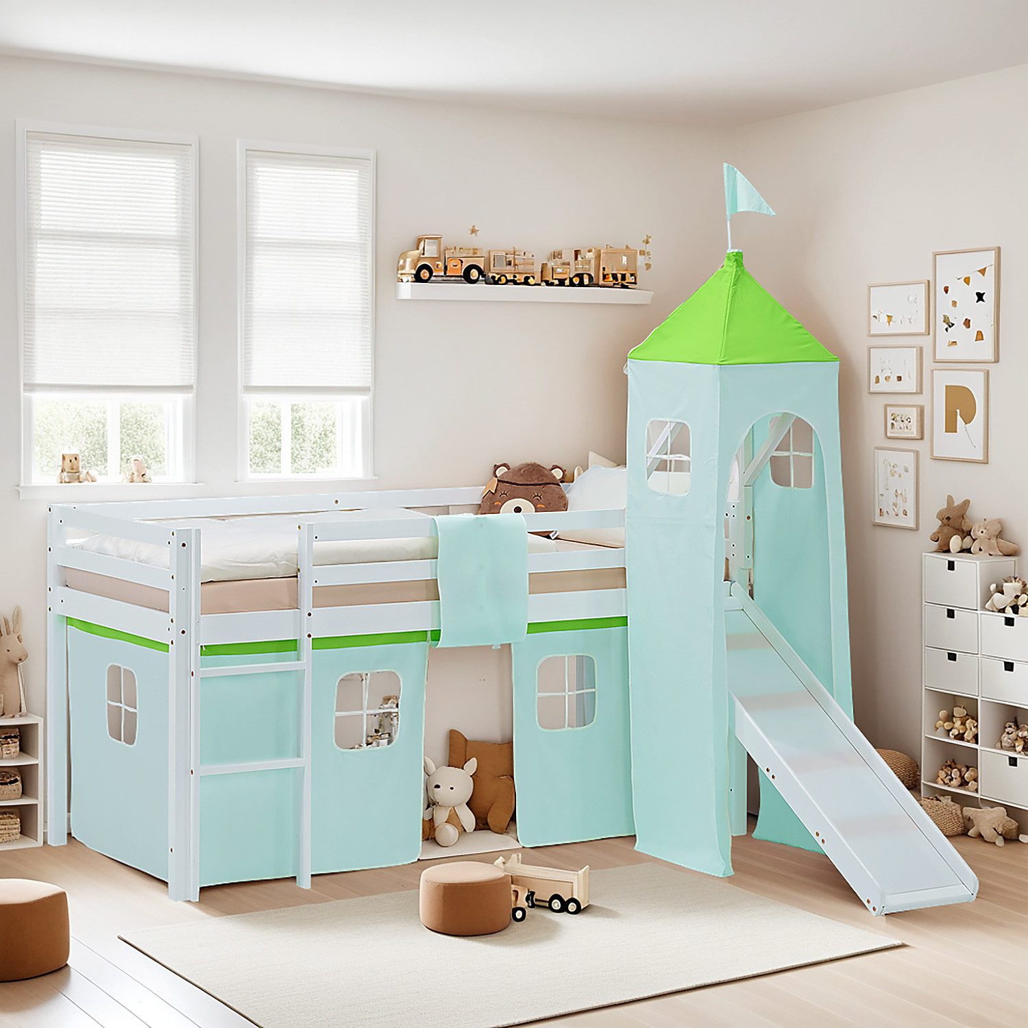Homestyle4u Hochbett 90x200 Vorhang Stockbett Kinderbett günstig online kaufen