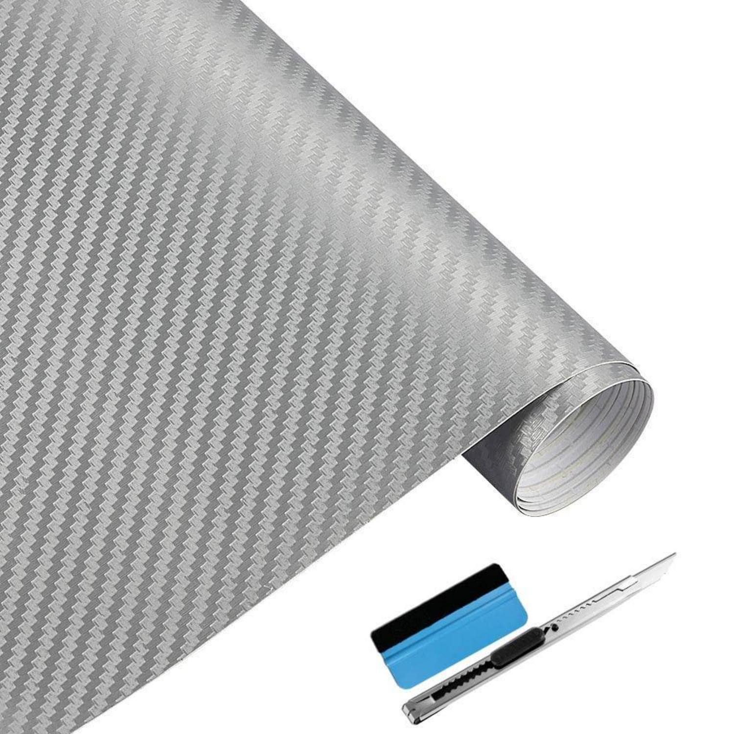 LuxusKollektion Lackschutzfolie Carbonfolie 3D Struktur selbstklebend Auto 30 x Silver 30cm x 150cm, (1-St)