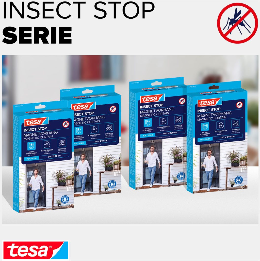 tesa Insektenschutz-Vorhang Insect Stop Magnetvorhang selbstschließend, L - 1,00 m x 2,20 m, (Packung, 1-St., Magnetvorhang, selbstklebendes Klettband), Insektenschutzvorhang mit Magneten - für Balkon- und Terrassentüren