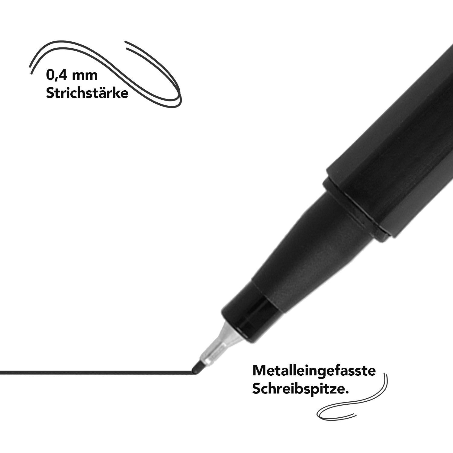 WESTCOTT Fineliner schwarz 10 Stück, Premium Fineliner mit 0,4mm Strichstärke, (Vorteilspack, 10-tlg), Präzise Strichführung, metalleingefasste Spitze, schnelltrocknend