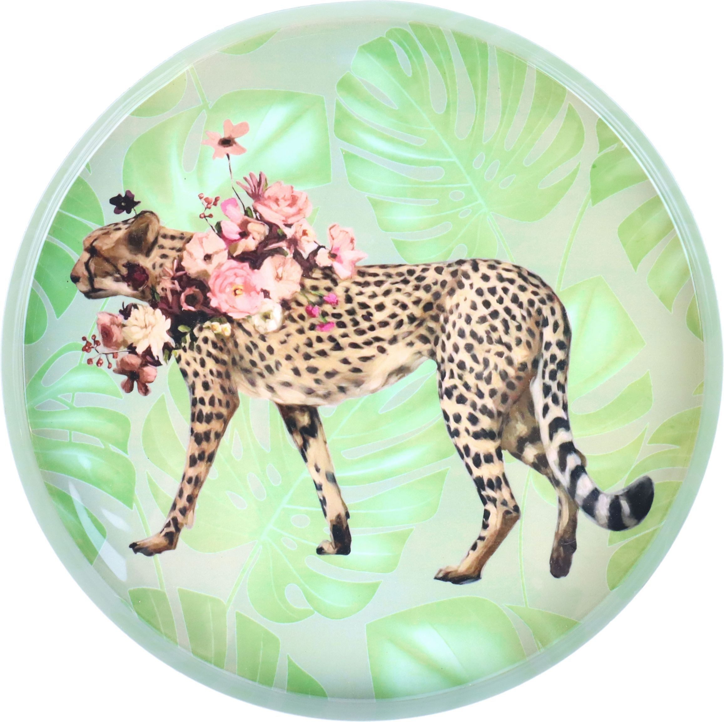 FURNARO Servierplatte, Metall, (1-tlg), Löwenmotiv, rund, bunt, Metall, glänzend, stilvoll