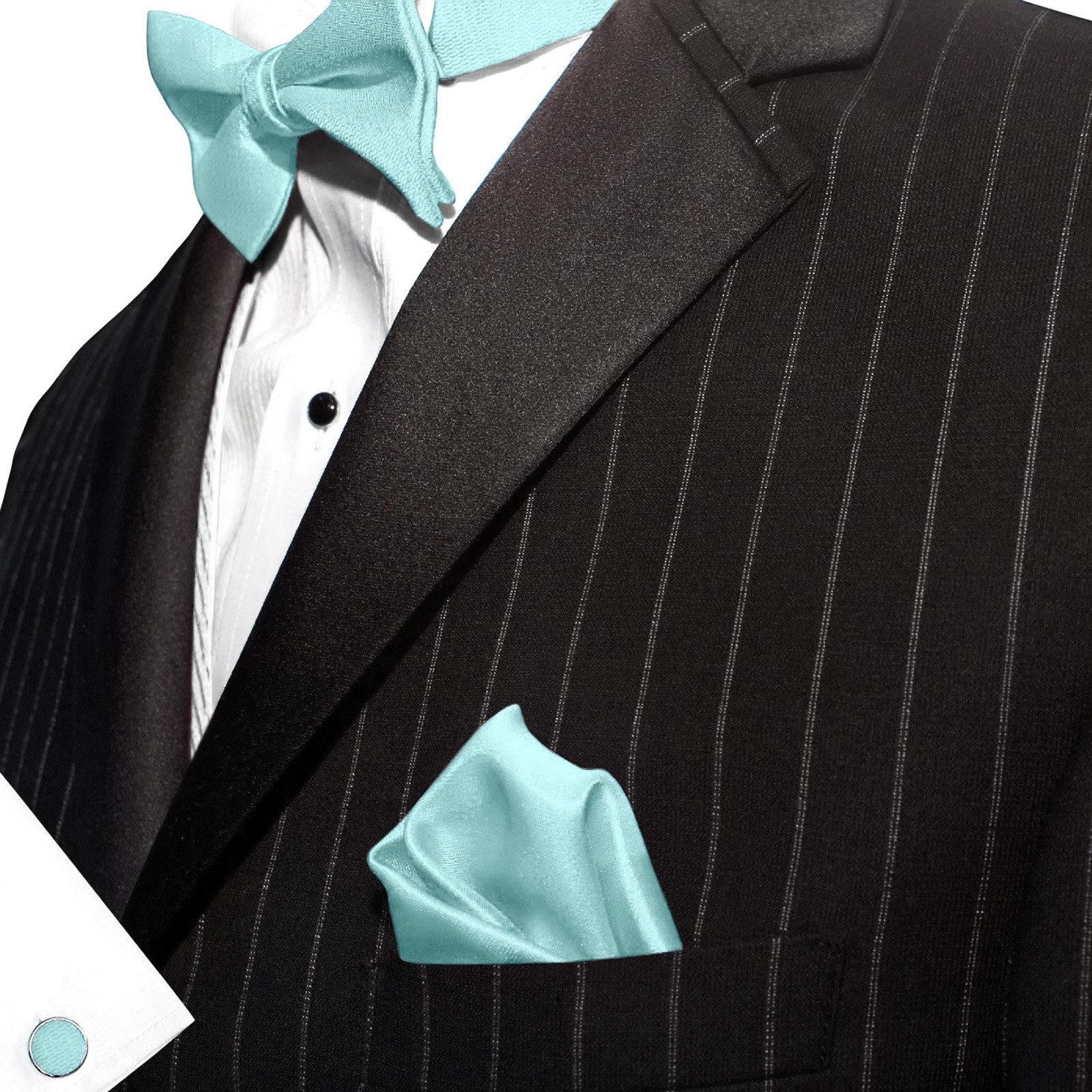 GASSANI Fliege Hochzeitsfliege, Herren-Schleife Kavalierstuch, Hochzeit Bräutigam (Set, 3-St., Fliegenset, mit Einstecktuch, Manschettenknöpfe) Uni, Seide-Touch-Finish, Vor-Gebunden Verstellbar