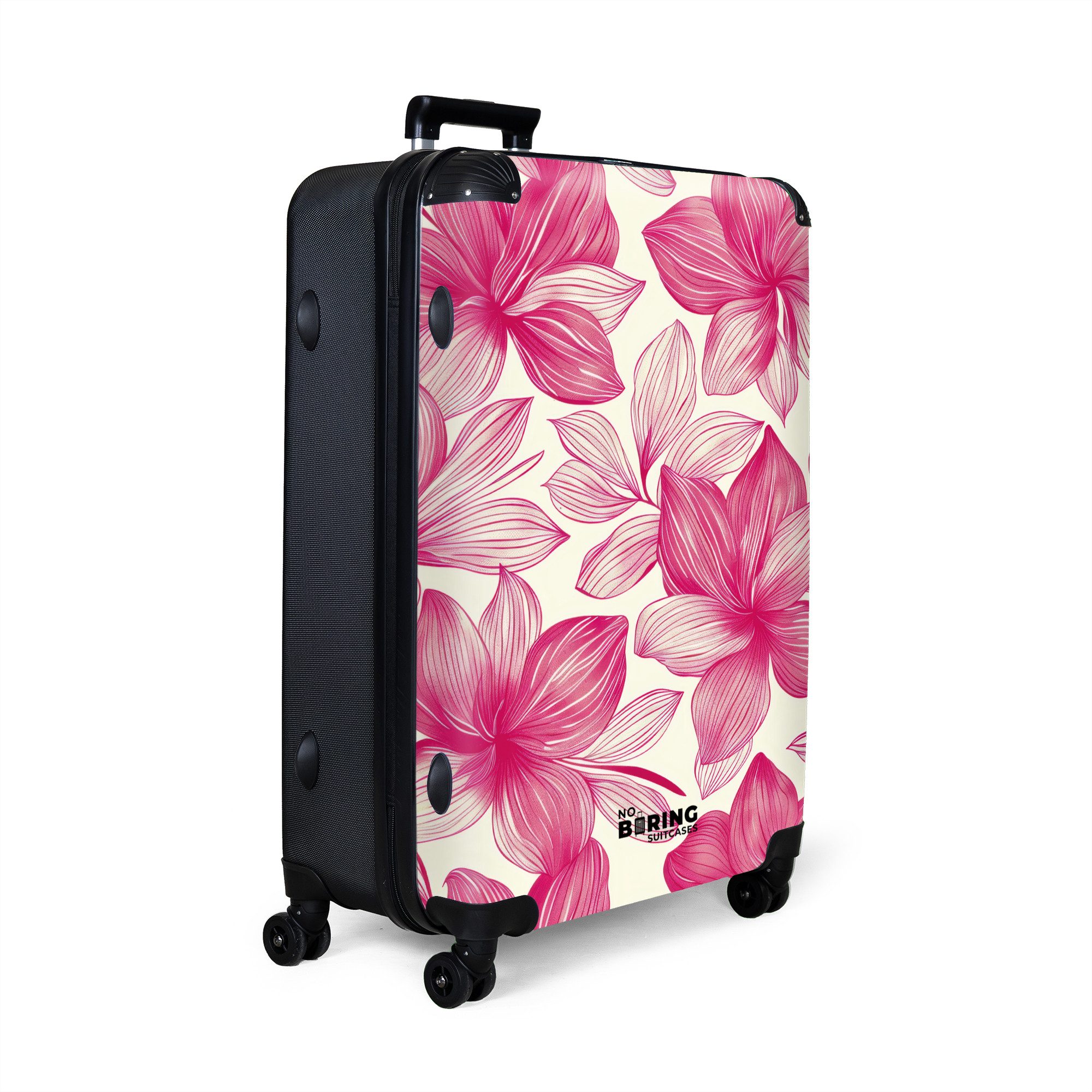 NoBoringSuitcases.com© Hartschalen-Trolley Weiß mit rosa Blüten günstig online kaufen