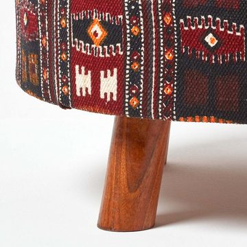 Homescapes Fußhocker Hocker Kilim-Design Holzfüße 62 Rund