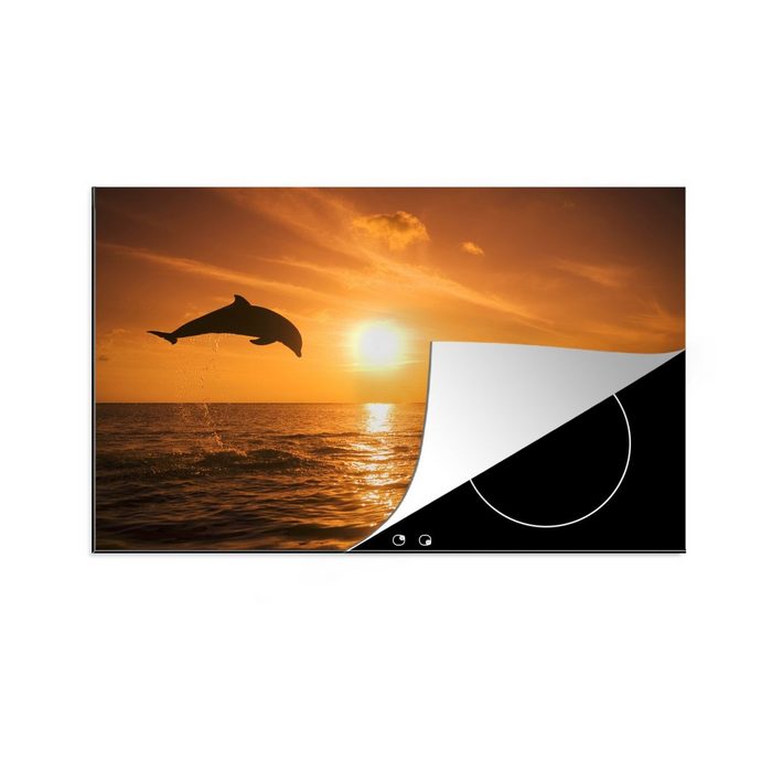 MuchoWow Herdblende-/Abdeckplatte Delfin - Sonne - Meer Vinyl (1 tlg) induktionskochfeld Schutz für die küche Ceranfeldabdeckung