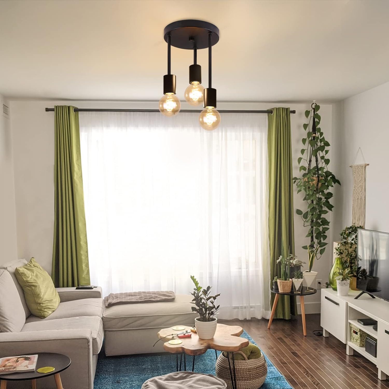 ZMH LED Deckenleuchte 3/6 Flammig Deckenstrahler Vintage E27 Schwarz-Gold Schlafzimmer, mit 3 Spots Kronleuchter, LED fest integriert, Modern Deckenspots für Es – Bild 5 von 5