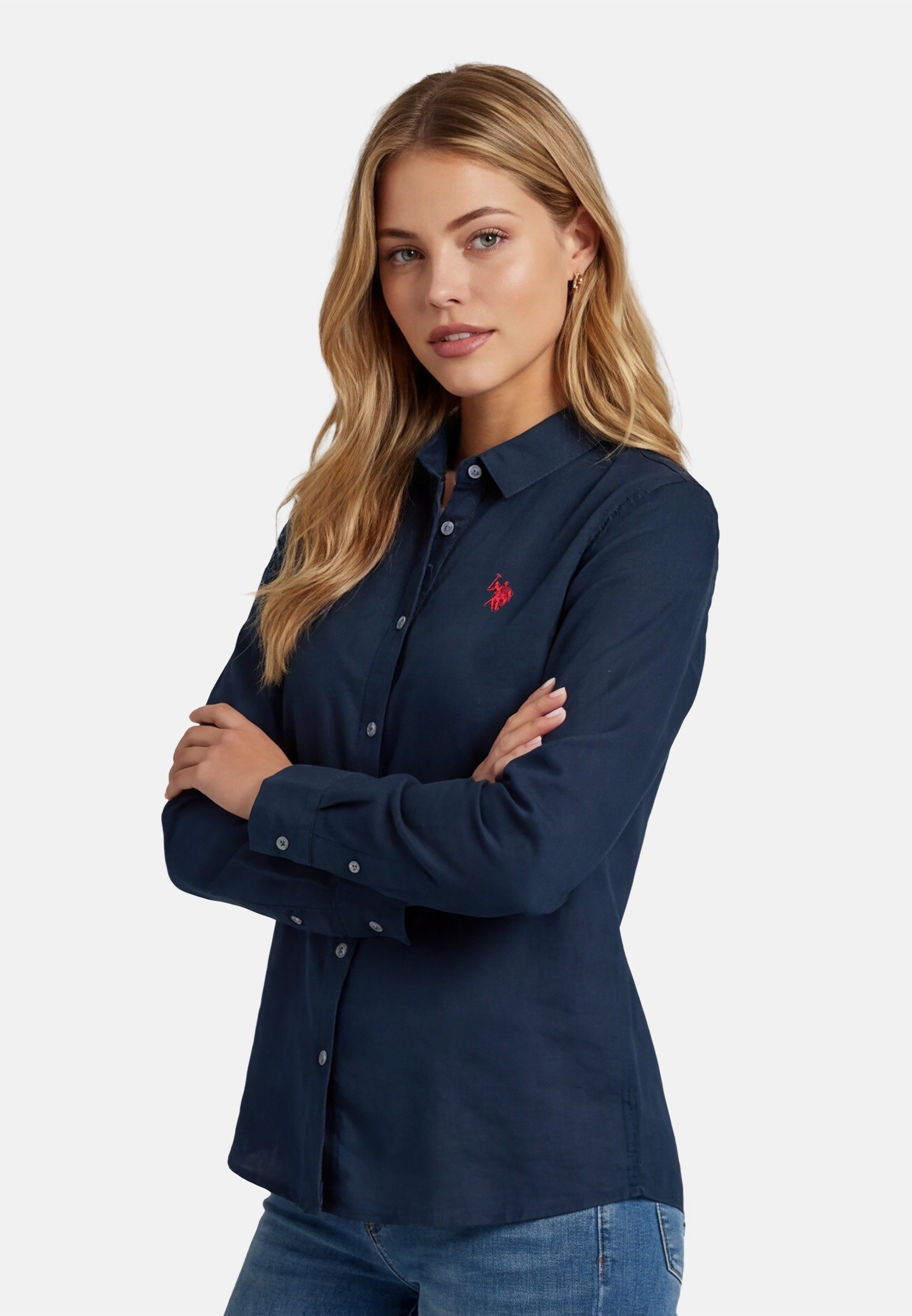 U.S. Polo Assn. Blusenshirt USBellaa Damen - Leinenbluse luftig mit Knopfleiste Leichtes Sommerhemd aus Leinenmix mit Kragen