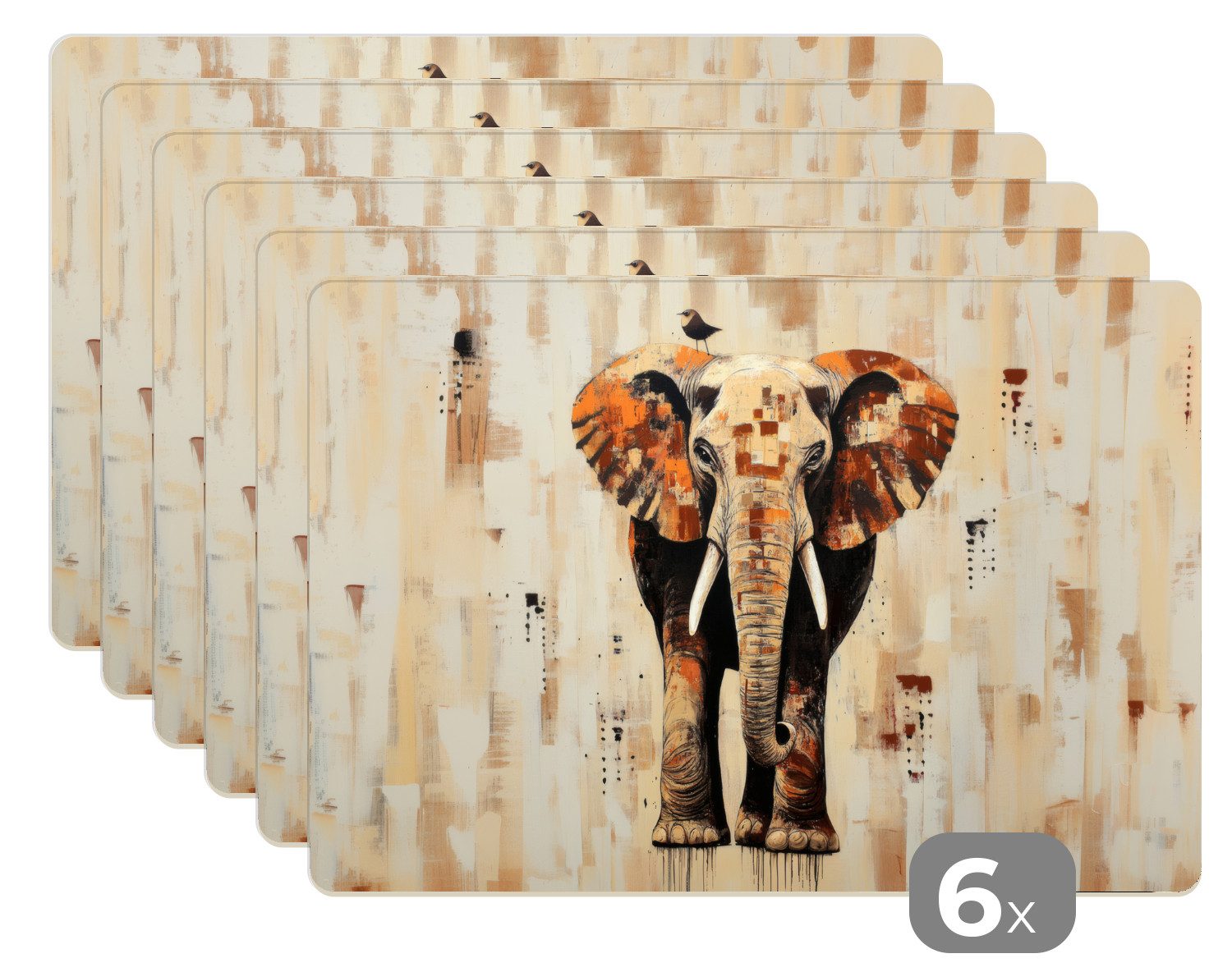 MuchoWow Platzset Elefant - Rüssel - Mosaik - Abstrakt, (6-St), Platzsets, Tischset, Abwaschbar, Tischsets, Platzdeckchen