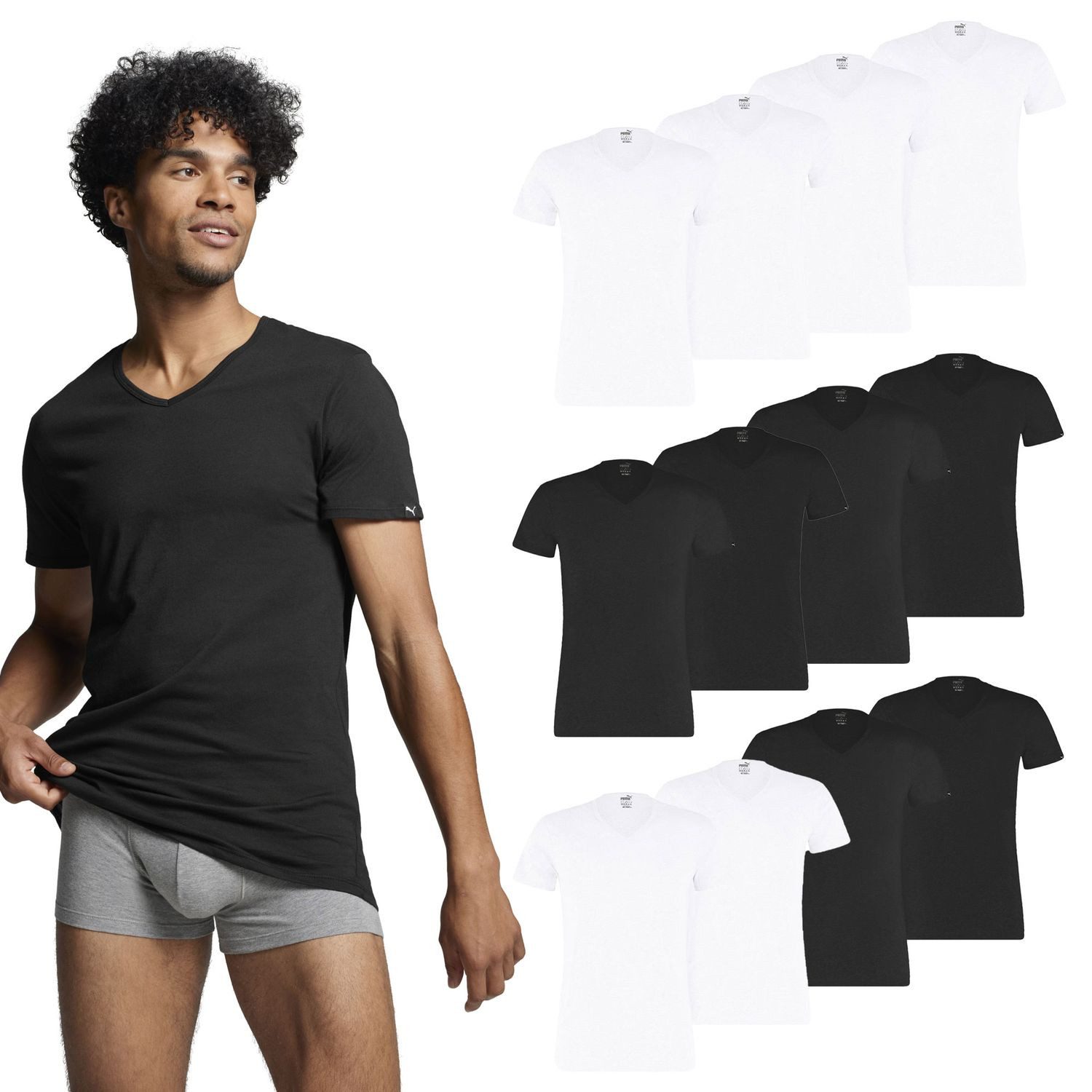 PUMA T-Shirt Basic, V-Ausschnitt mit Markenlabel am Ärmelrand