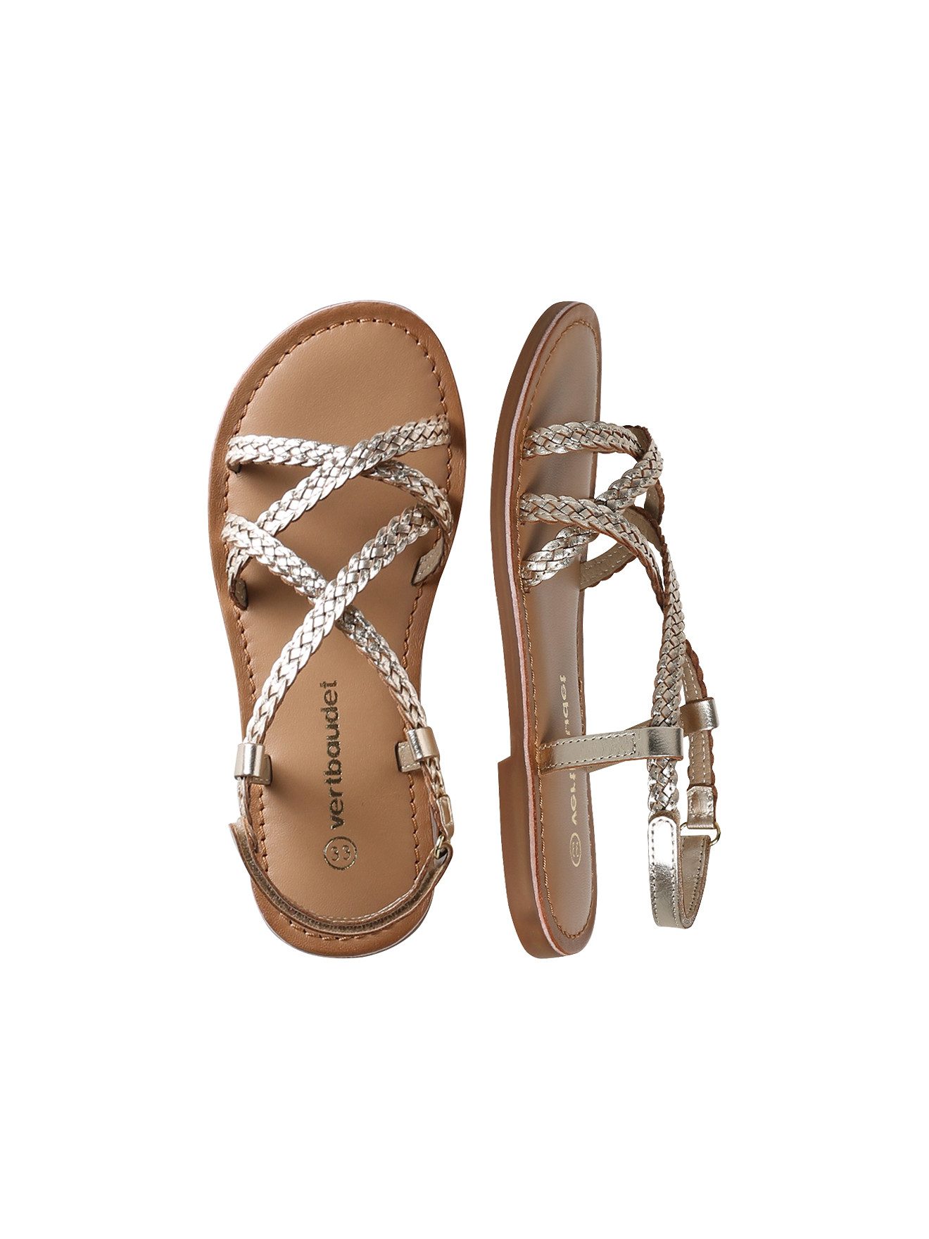 vertbaudet Ledersandalen geflochten mit Klett Mädchen Sandale