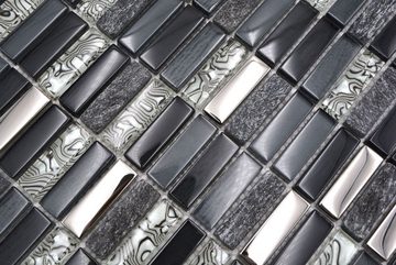 Mosani Mosaikfliesen Riemchen Rechteck Mosaikfliesen Glasmosaik silber grau