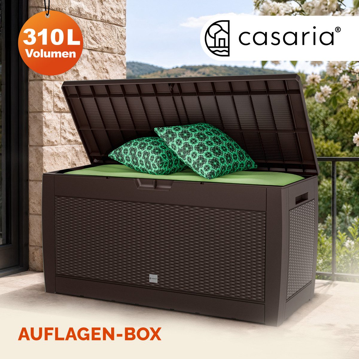 Casaria Auflagenbox Rato, UV-beständig 310L Haltegriffe Balkon Wohnzimmer Rattan-Optik Grau – Bild 4 von 5