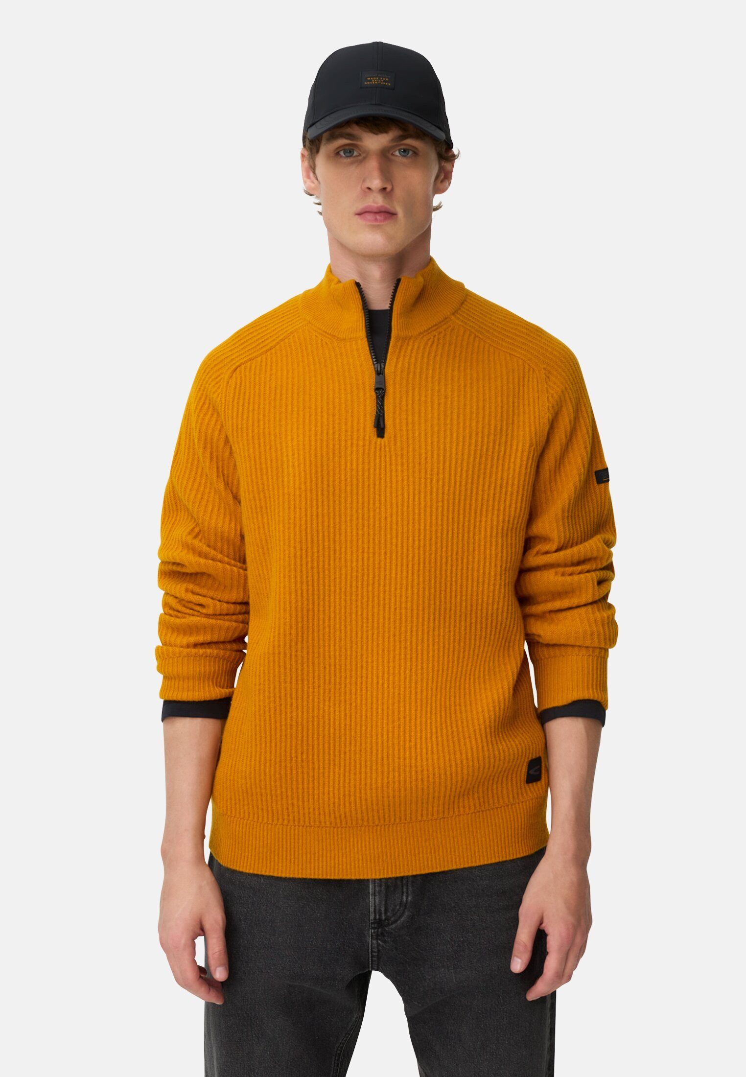 camel active Troyer aus reiner Lammwolle Langarm Troyer (1-tlg) Markenlogo günstig online kaufen