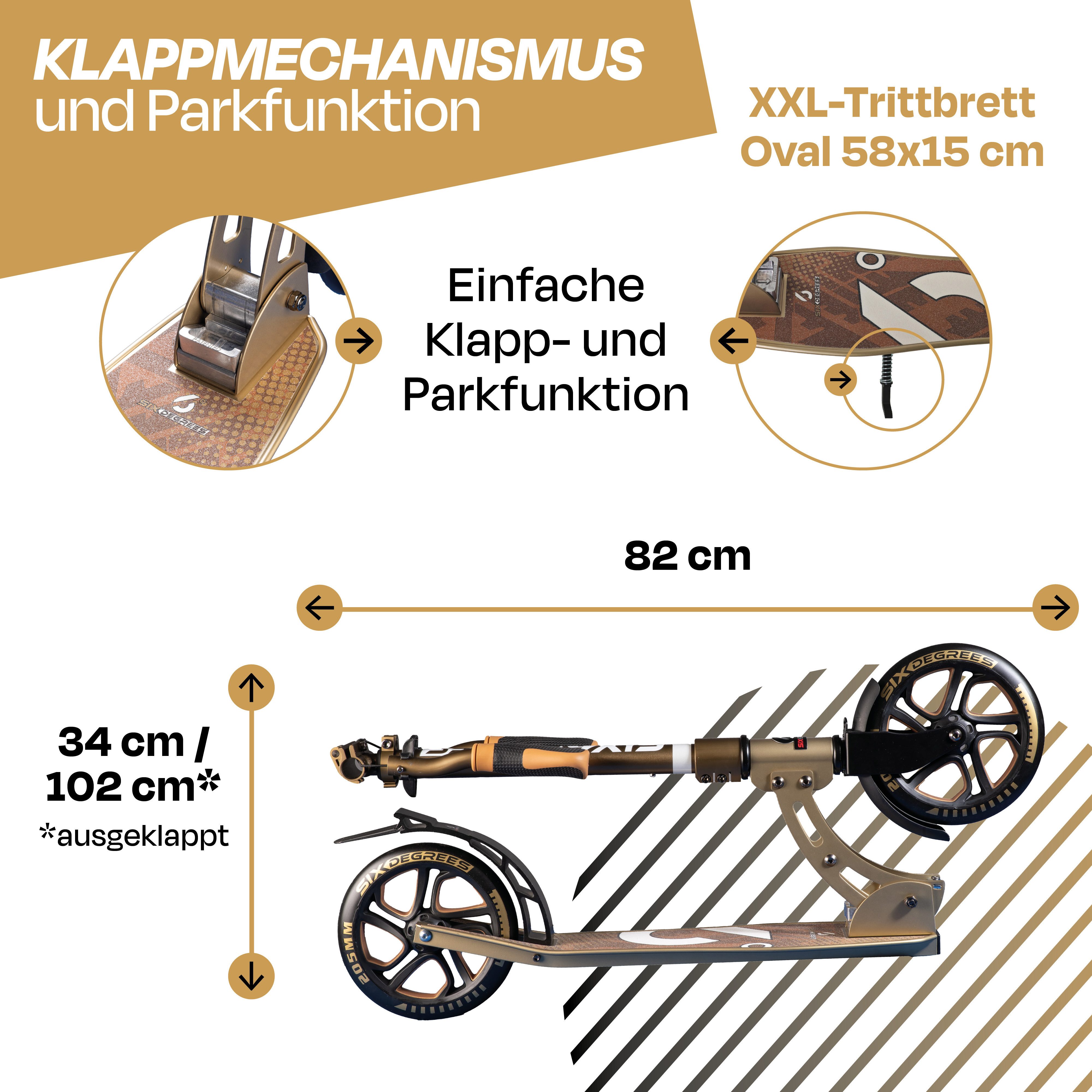 SIX DEGREES Cityroller aus Aluminium TESTSIEGER, Klappmechanismus, Ständer 205 mm PRIME, TESTSIEGER Stiftung Warentest