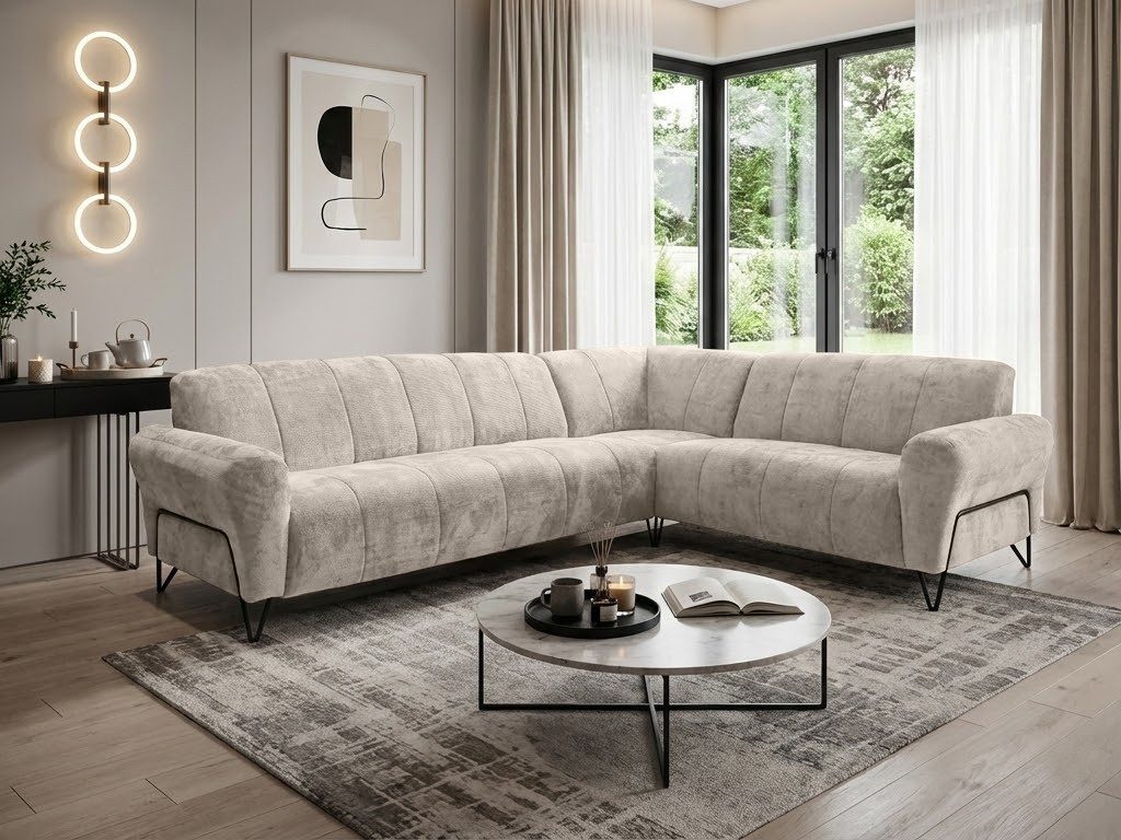Beautysofa Ecksofa mit Metallbeine in Schwarz VOLARE L, ohne Schlaffunktion, mit höchstem Sitzkomfort
