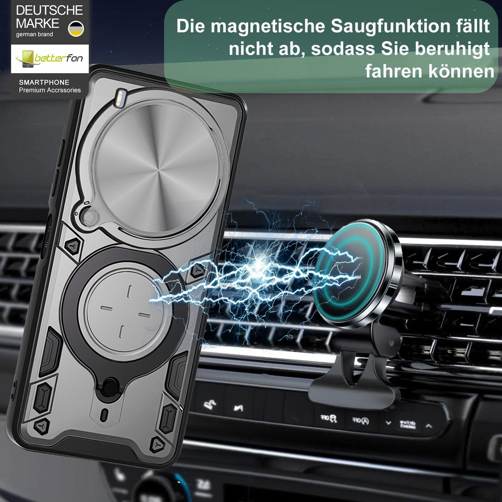 betterfon Handyhülle für ZTE Blade Hülle mit Slide Kameraschutz Ringhalter Bumper Case, Outdoorhülle mit Smartstand, Silikonkern & präziser Passform