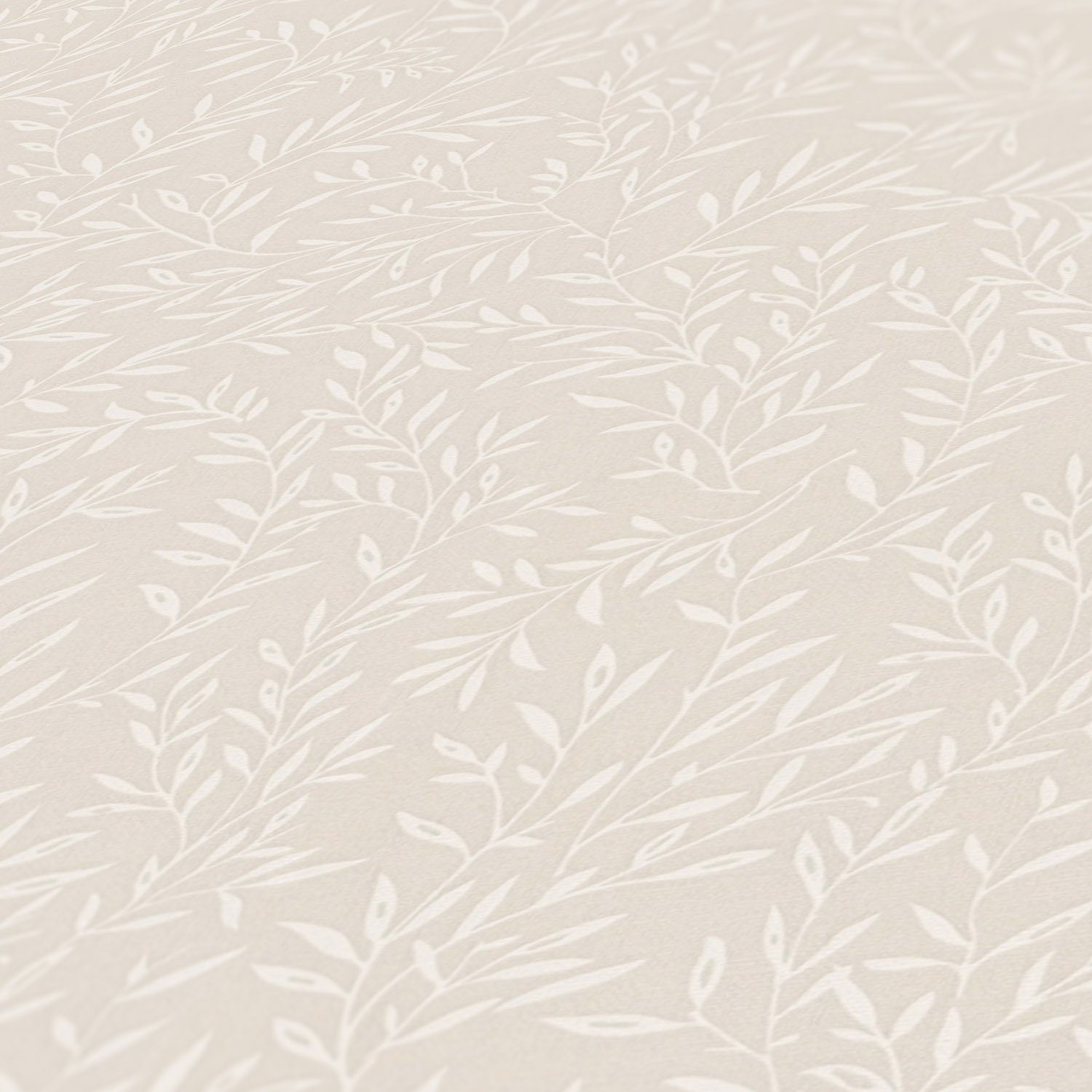 Vliestapete geprägt, St), Création Natur-Tapete Landhaustapete mit matt, (1 A.S. Beige,Weiß Floral, Blätterranke