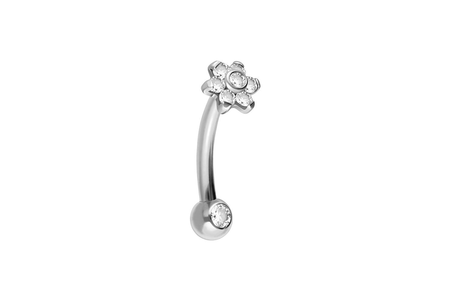 PIERCINGLINE Bauchnabelpiercing Titan Banane mit Push Fit BLUME MIT 7 KRISTALLEN + KRISTALLKUGEL (Bananen, 1-tlg)
