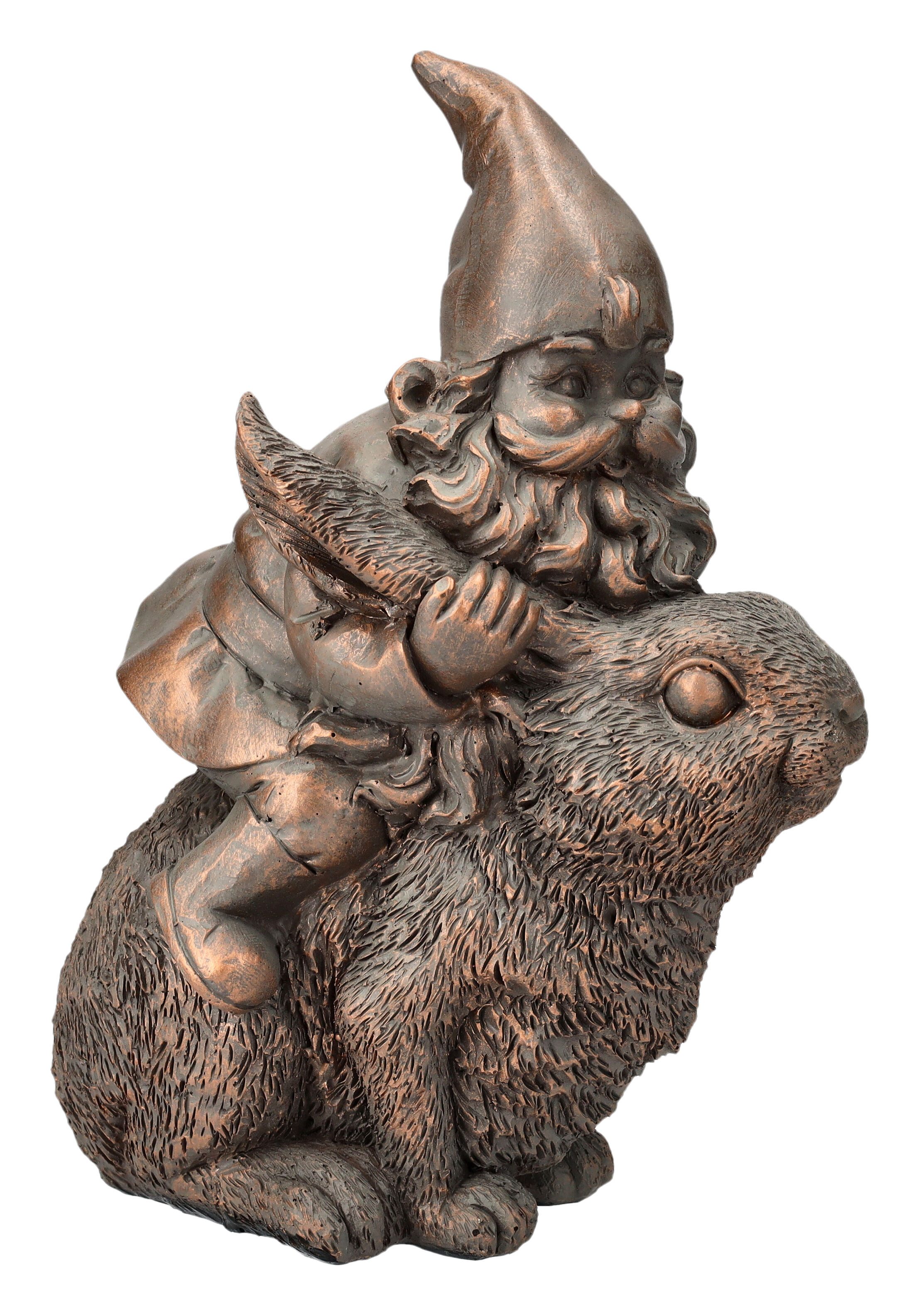 Figuren Shop GmbH Gartenzwerg Gartenzwerg Figur reitet auf Hase - Garten Dekofigur Fantasy