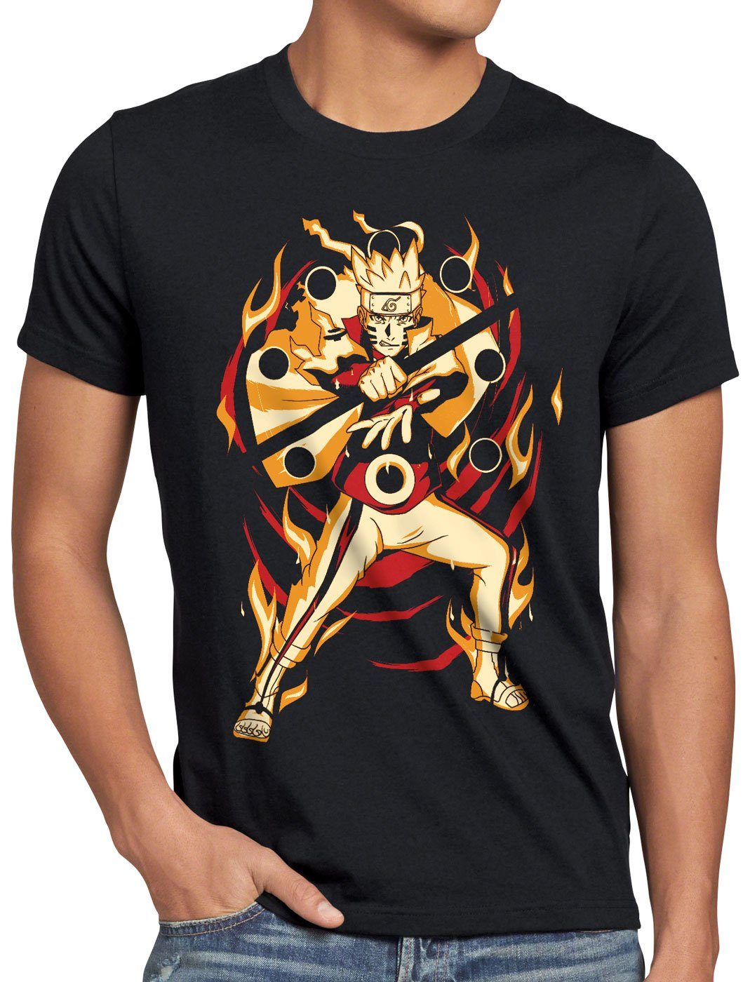 Herren style3 manga T-Shirt uzumaki Modus Print-Shirt ninja anime Kurama