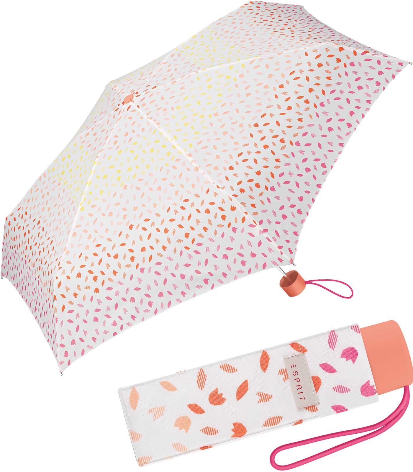 Esprit Taschenregenschirm kleiner, handlicher Schirm für Damen, zarte Blütenblätter in farblicher Abstufung orange