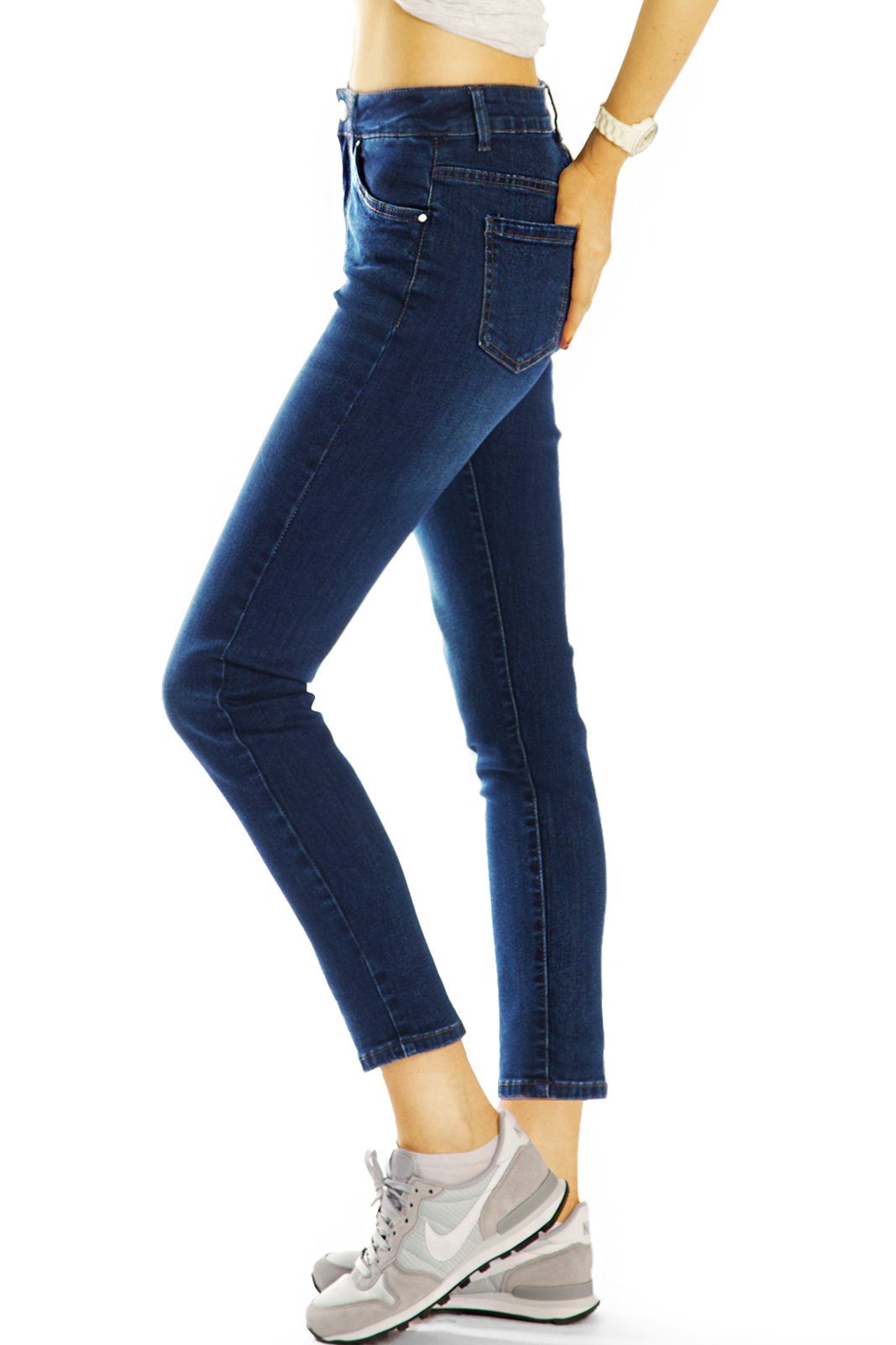 be styled j3m dunkelblaue waist Damenjeans, röhrige 7/8-Jeans mid Hosen